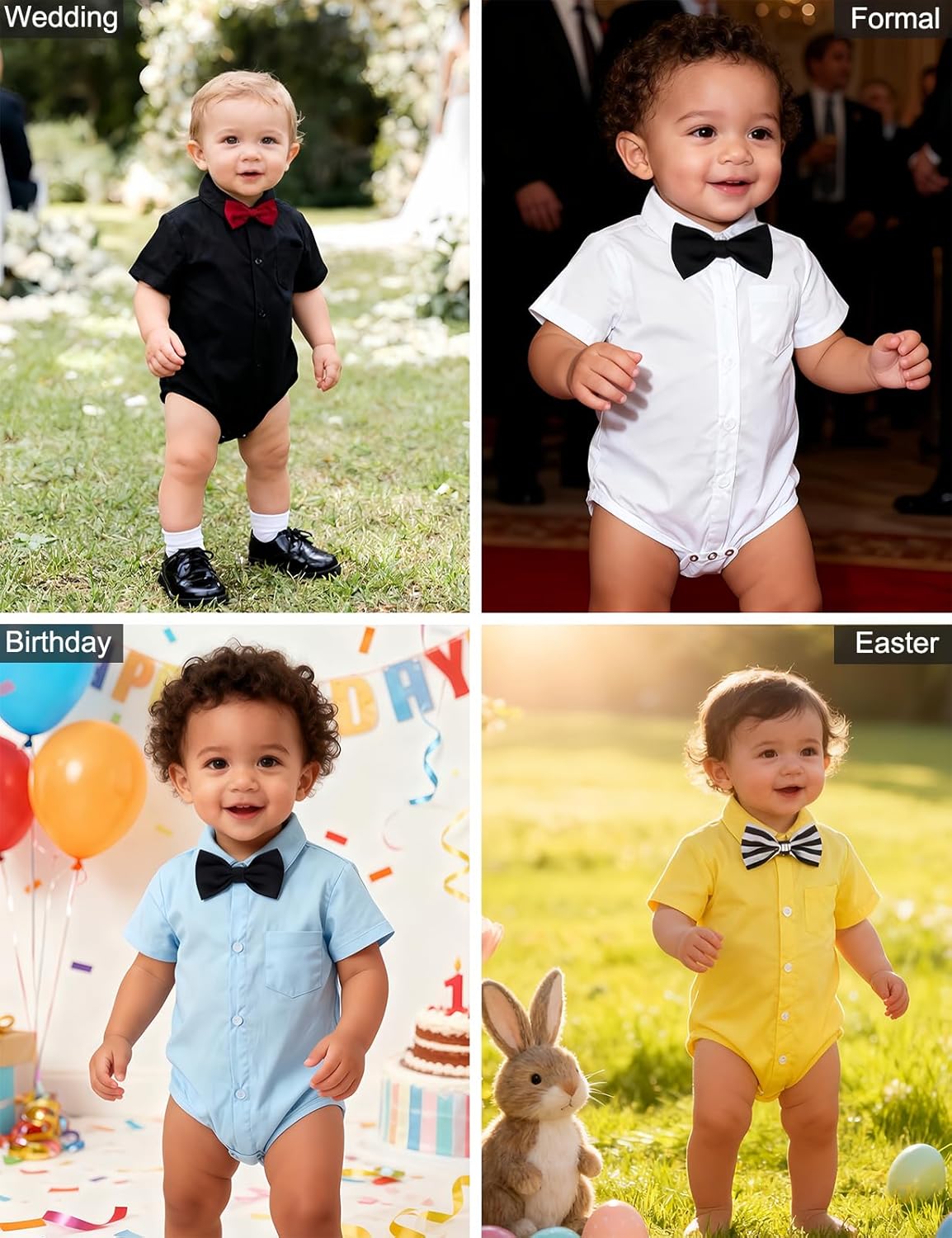 A&J DESIGN Baby Dress Shirts Infant Bodysuit Gentleman Formal Wedding Long Sleeve Rompers, 3-18 Months