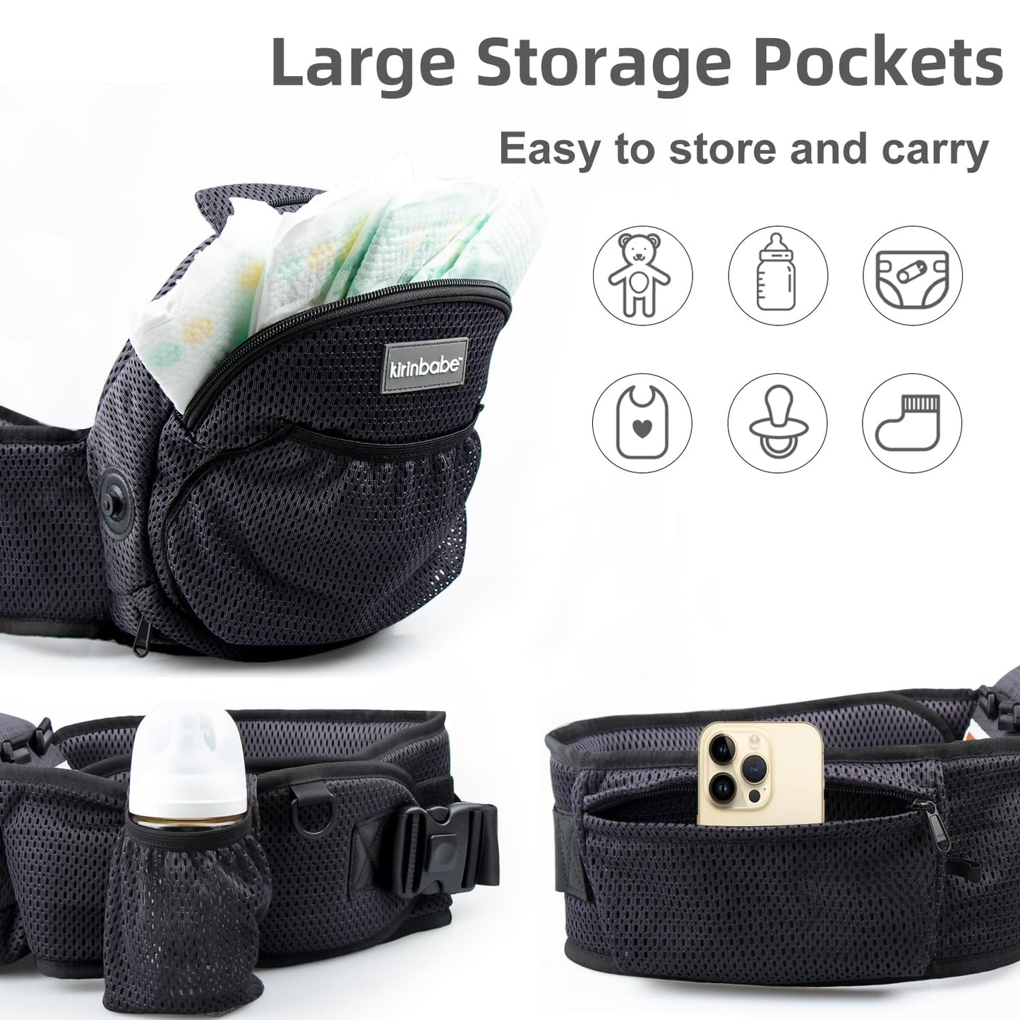 Baby Carrier with Hip Seat, Detachable 2-in-1 Baby Waist Stool Carrier with Adjustable Shoulder Straps and Storage Bag, Suitable for Babies, Newborns and Toddlers