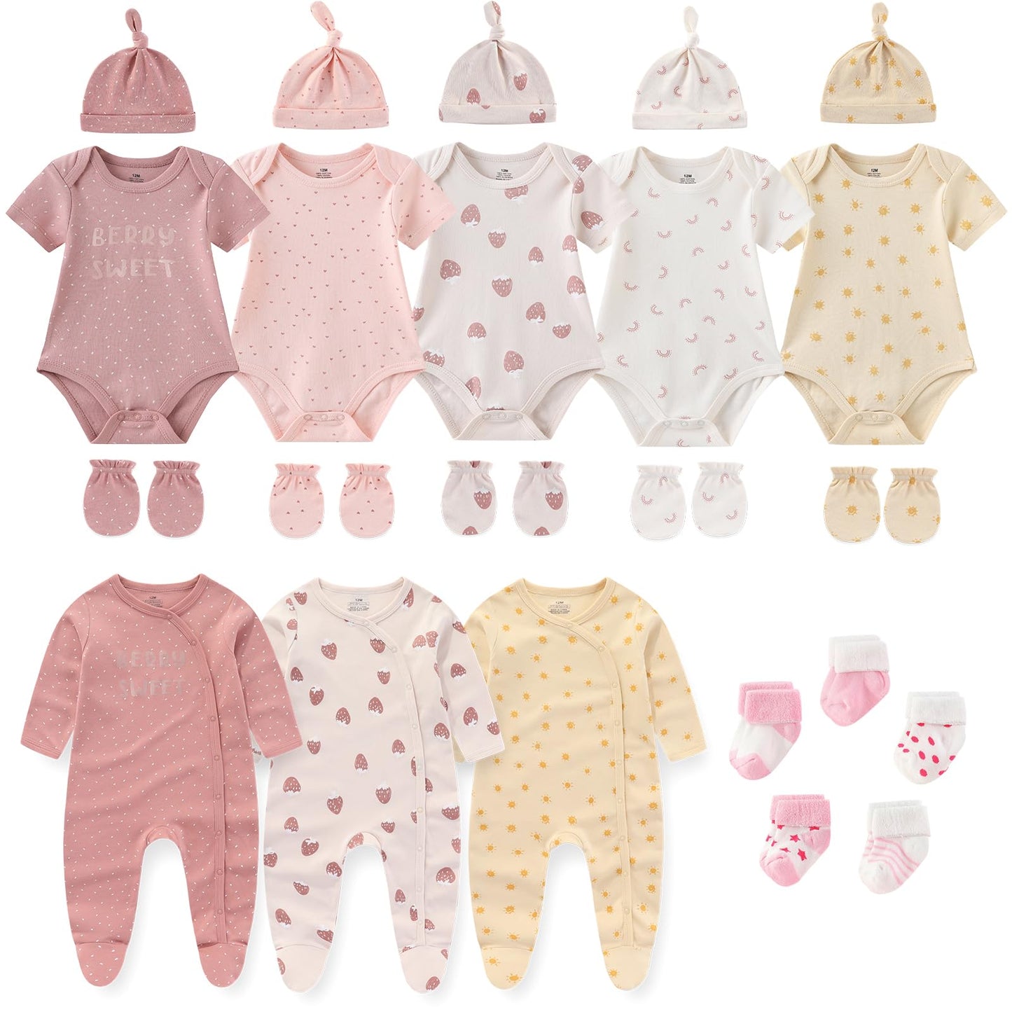 Ruliby New Born Clothes Cotton Baby Bodysuit Soft Romper and Accessories Layette Set 0-6 Months, 23-pack