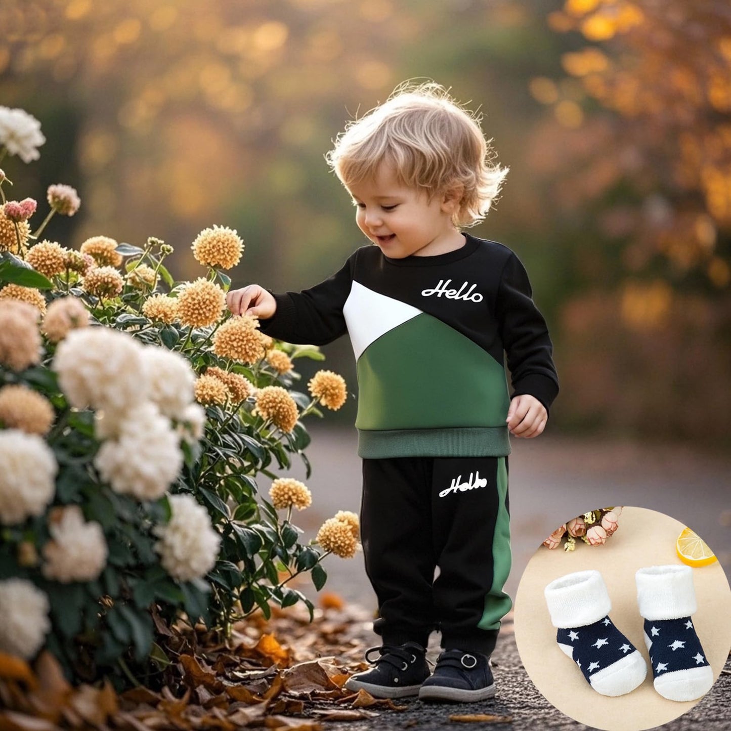 Ouliycoqi 3Pcs Toddler Big Brother Lilttle Bro Baby Long Sleeve Contrast Color Pants Sweatshirt Socks Fall Winter Sets