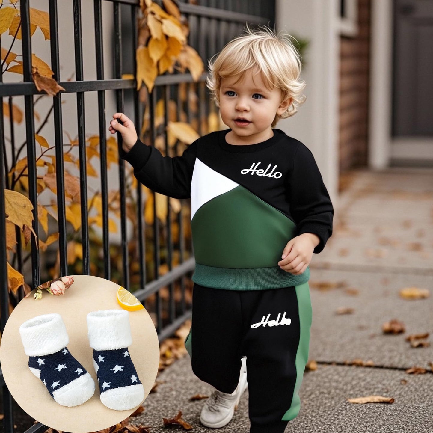 Ouliycoqi 3Pcs Toddler Big Brother Lilttle Bro Baby Long Sleeve Contrast Color Pants Sweatshirt Socks Fall Winter Sets