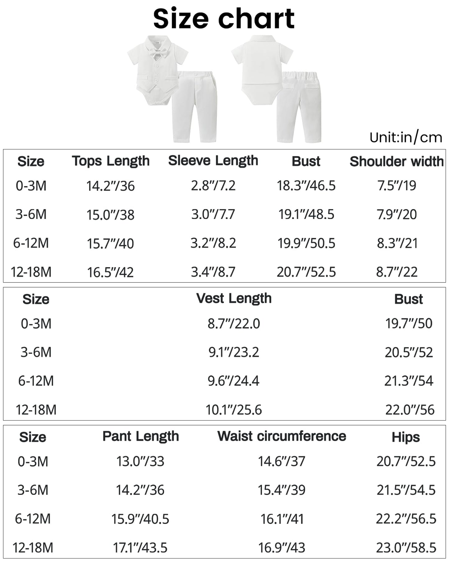 YALLET Baby Boy Clothes Suit 0-18 Months Infant Boy Gentleman Outfits, Dress Shirt+Bowtie+Vest+Pants Set Wedding Party Suits