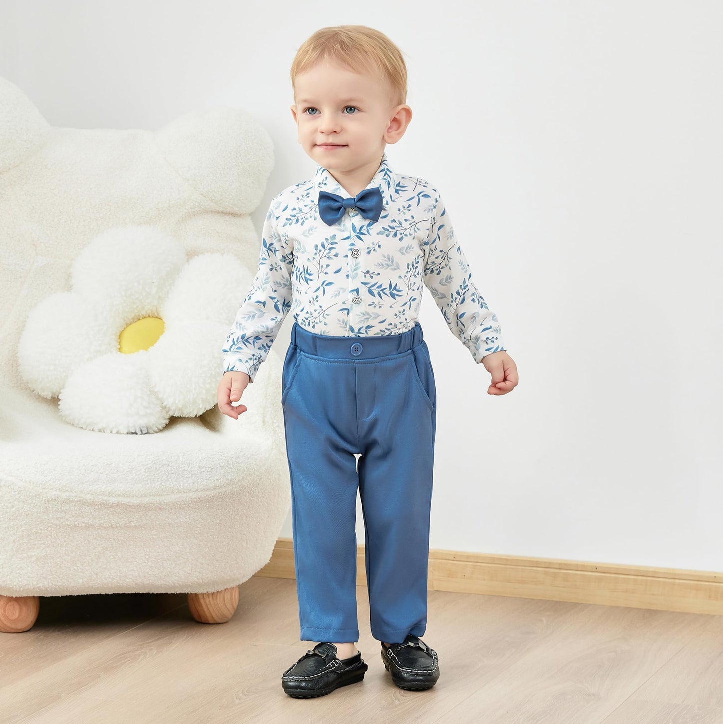 SANMIO Baby Boy Clothes Suits Infant Gentleman Outfit Collared Dress Shirt+Vest+Tie+Corsage+Pants 5Pcs Baby Suit Sets