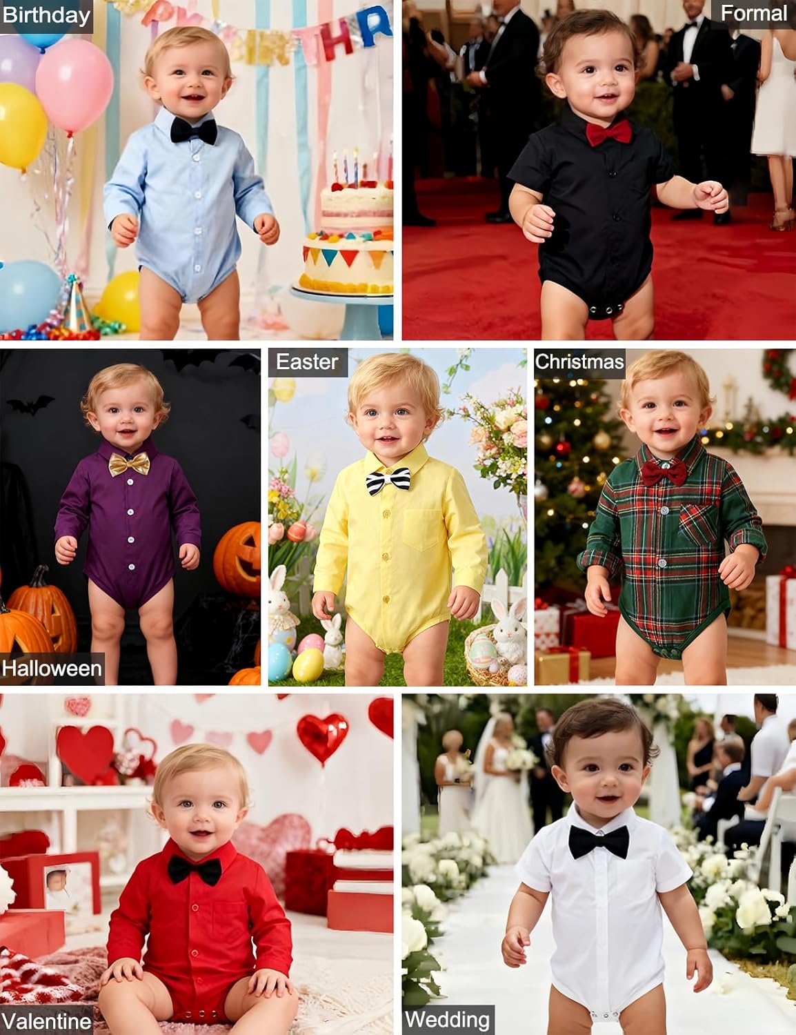 A&J DESIGN Baby Dress Shirts Infant Bodysuit Gentleman Formal Wedding Long Sleeve Rompers, 3-18 Months