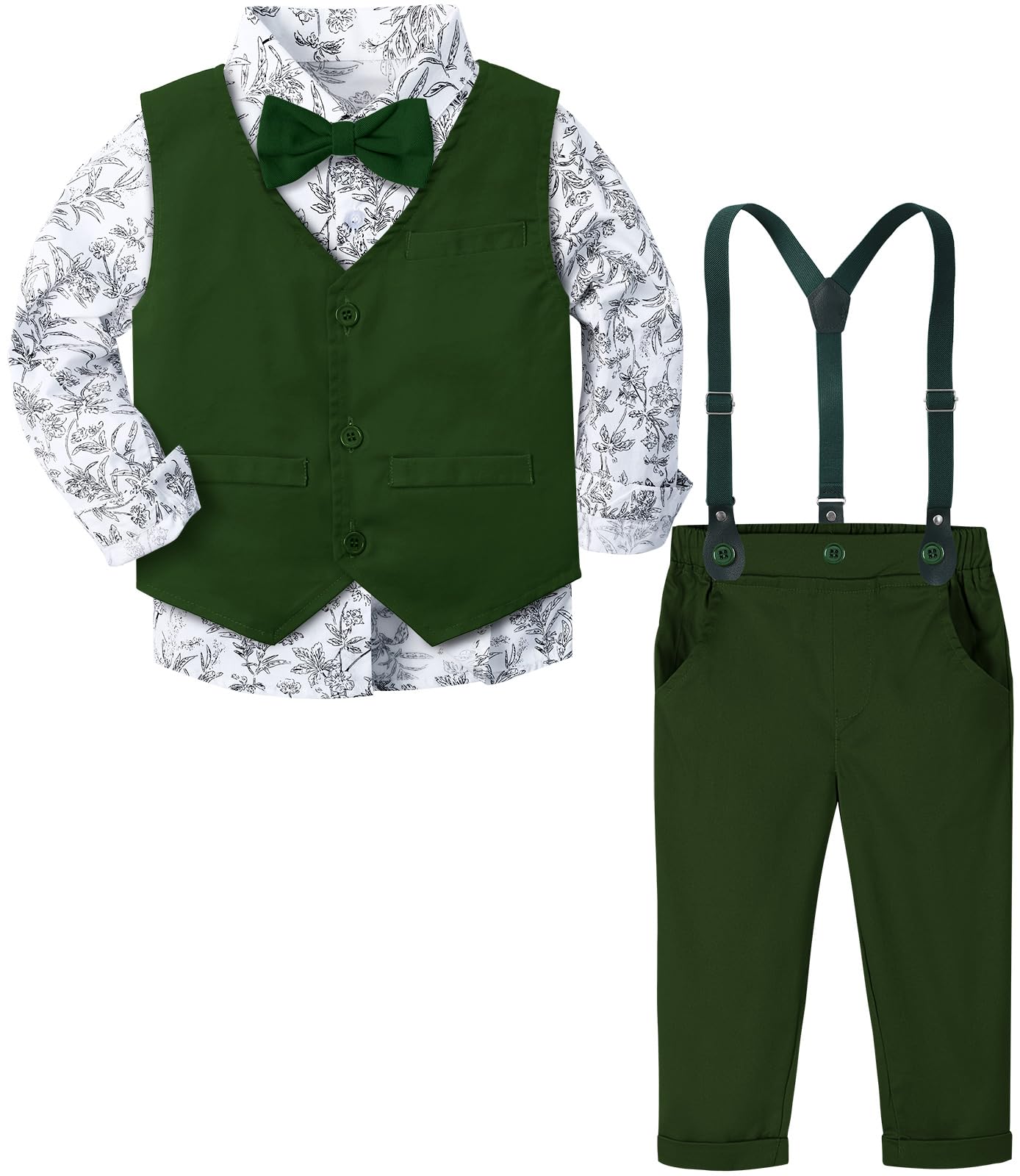A&J DESIGN Toddler Suits for Boys Wedding Outfit GentlemanFormal Suspender Dress Set, 18 Months-6 Years