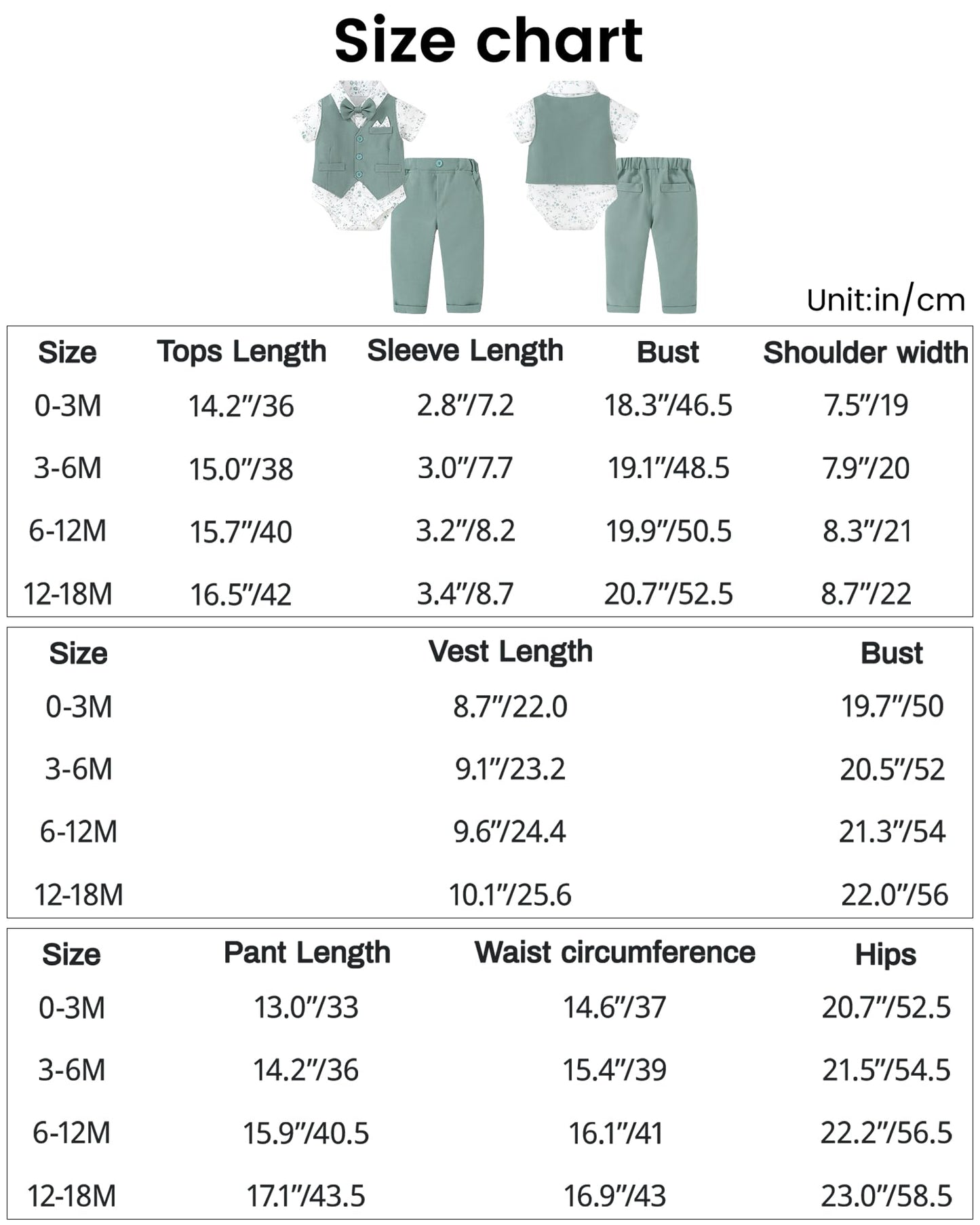 YALLET Baby Boy Clothes Suit 0-18 Months Infant Boy Gentleman Outfits, Dress Shirt+Bowtie+Vest+Pants Set Wedding Party Suits