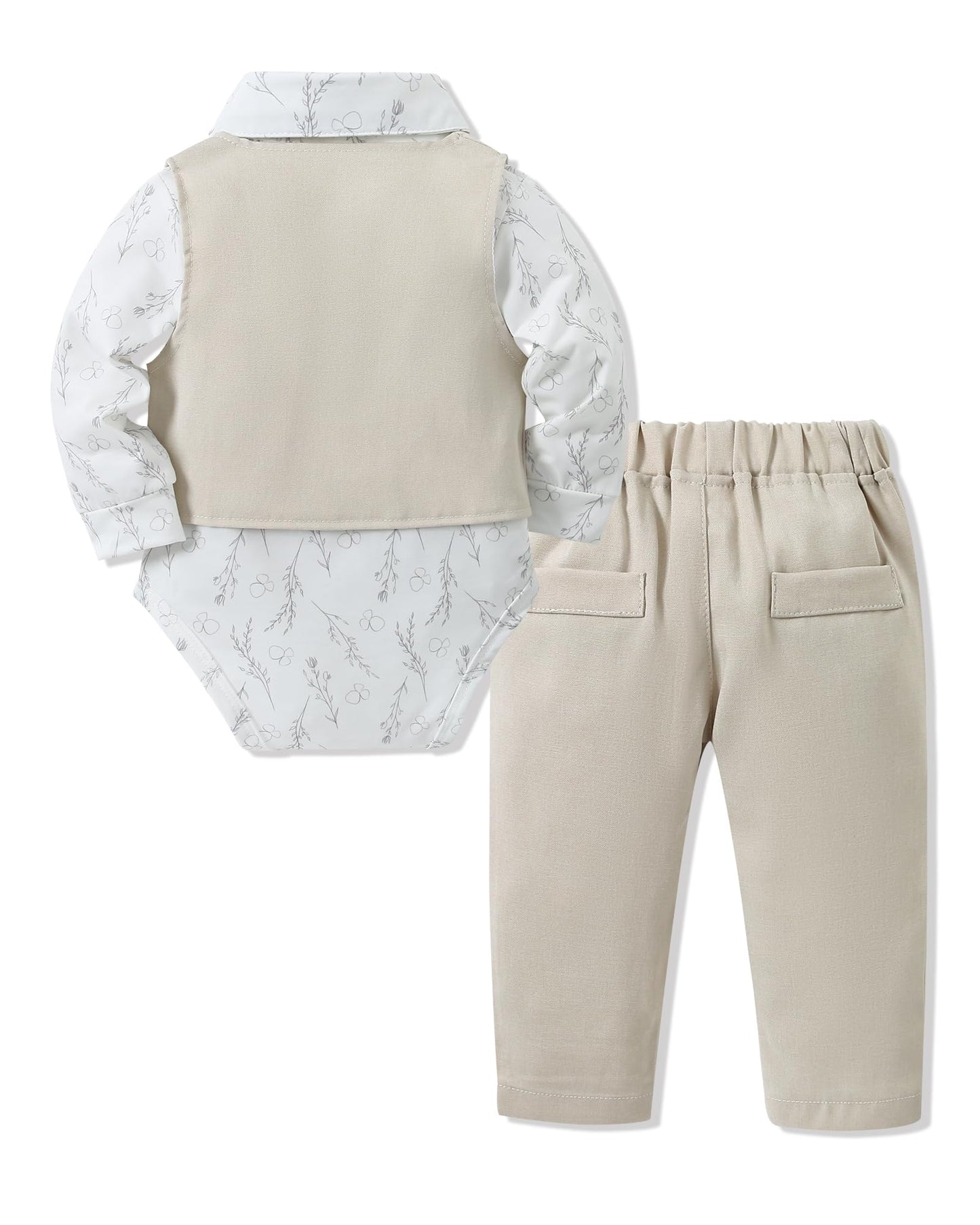 YALLET Baby Boy Clothes Suit 0-18 Months Infant Boy Gentleman Outfits, Dress Shirt+Bowtie+Vest+Pants Set Wedding Party Suits