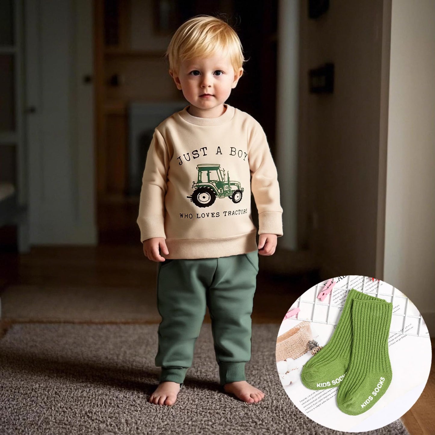 Ouliycoqi 3Pcs Toddler Big Brother Lilttle Bro Baby Long Sleeve Contrast Color Pants Sweatshirt Socks Fall Winter Sets