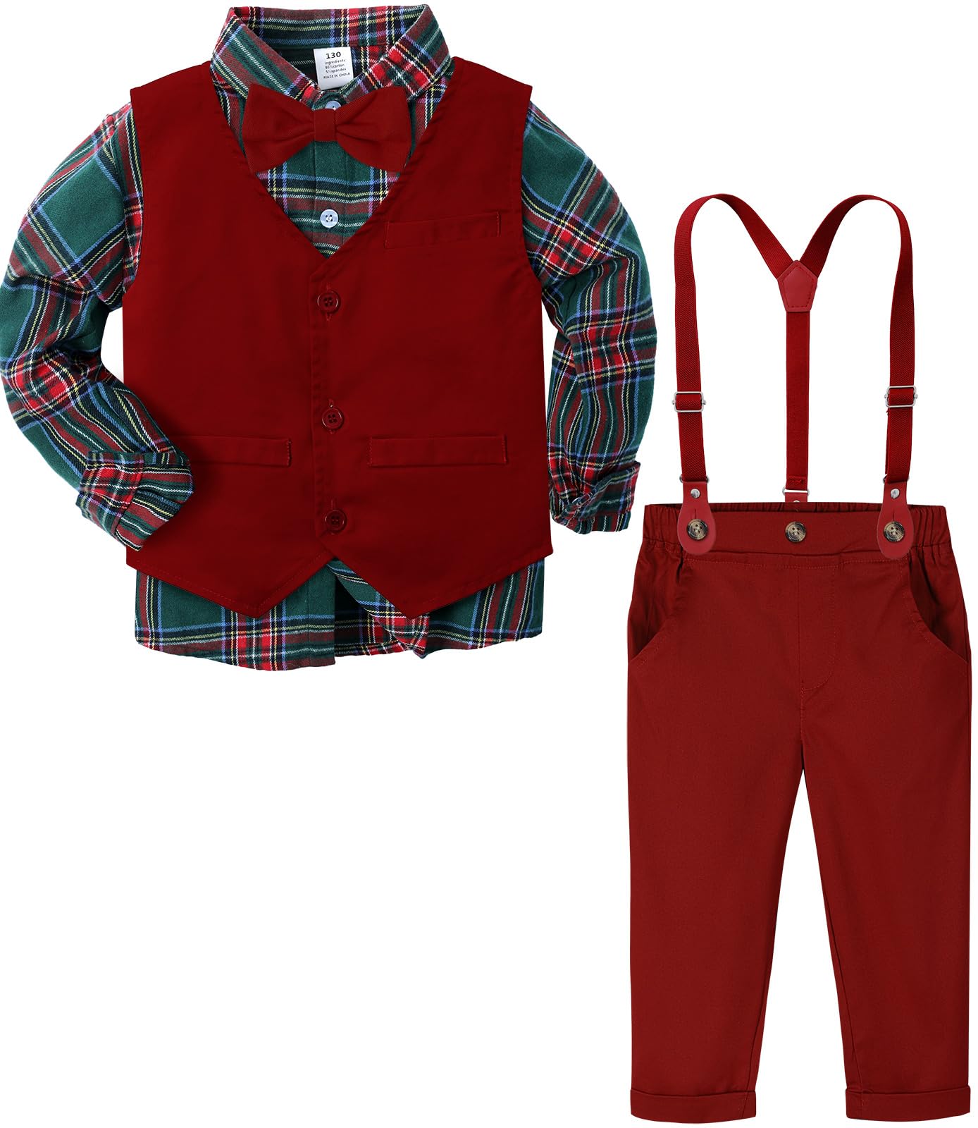 A&J DESIGN Toddler Suits for Boys Wedding Outfit GentlemanFormal Suspender Dress Set, 18 Months-6 Years