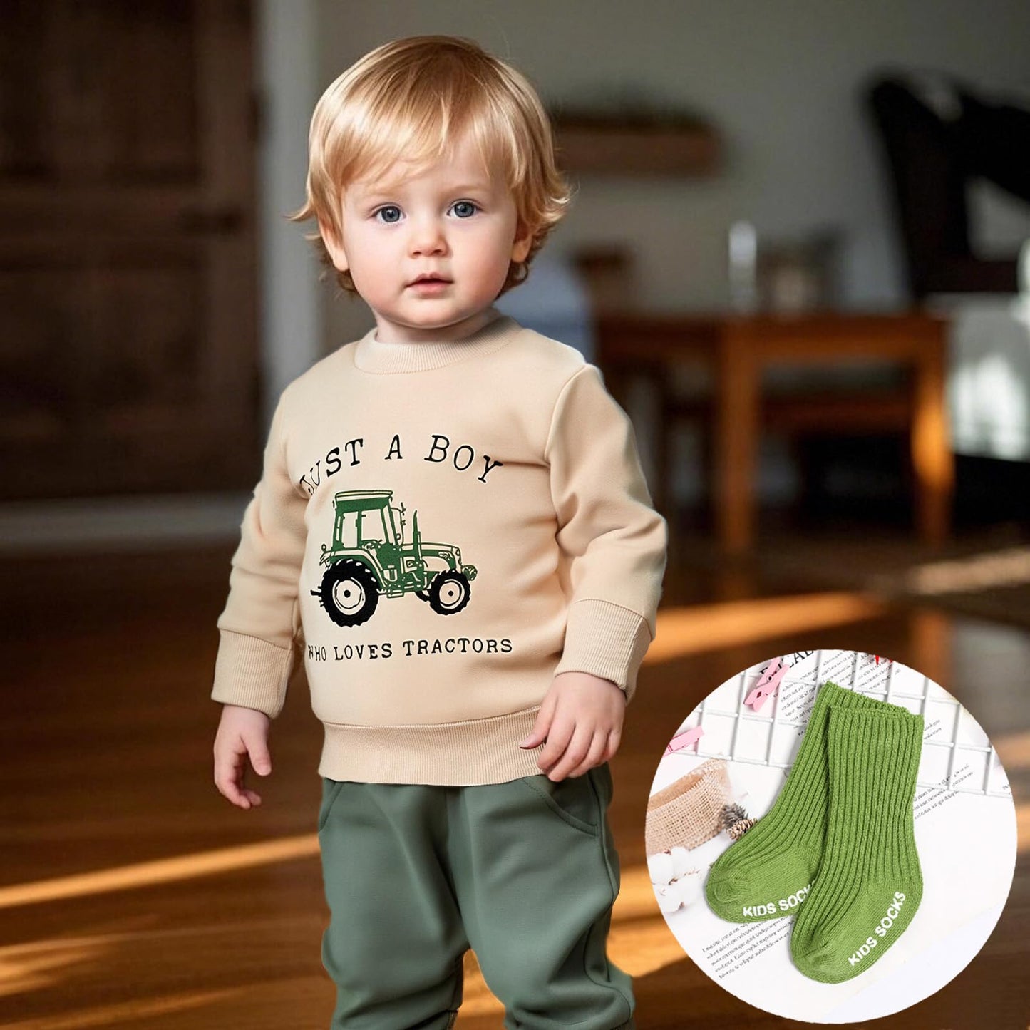Ouliycoqi 3Pcs Toddler Big Brother Lilttle Bro Baby Long Sleeve Contrast Color Pants Sweatshirt Socks Fall Winter Sets