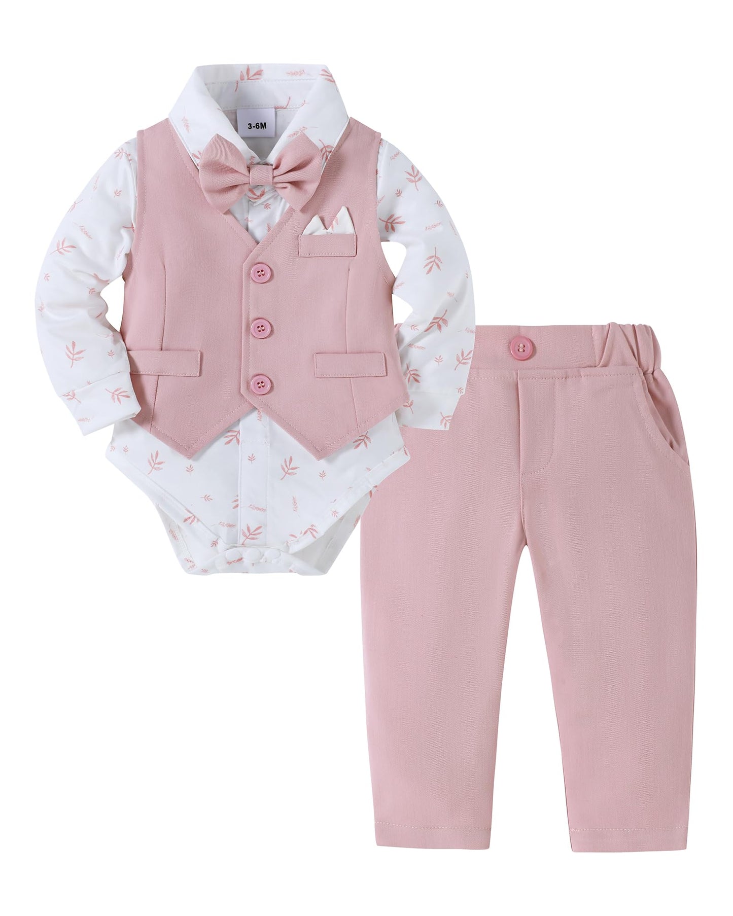 YALLET Baby Boy Clothes Suit 0-18 Months Infant Boy Gentleman Outfits, Dress Shirt+Bowtie+Vest+Pants Set Wedding Party Suits