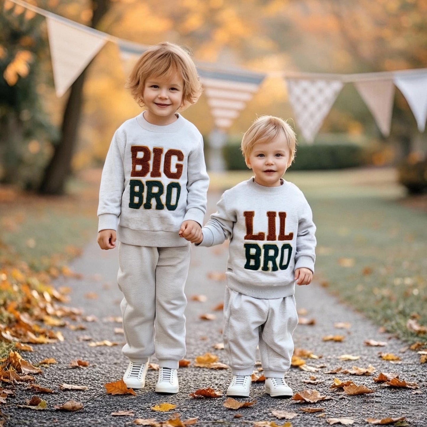 Ouliycoqi 3Pcs Toddler Big Brother Lilttle Bro Baby Long Sleeve Contrast Color Pants Sweatshirt Socks Fall Winter Sets