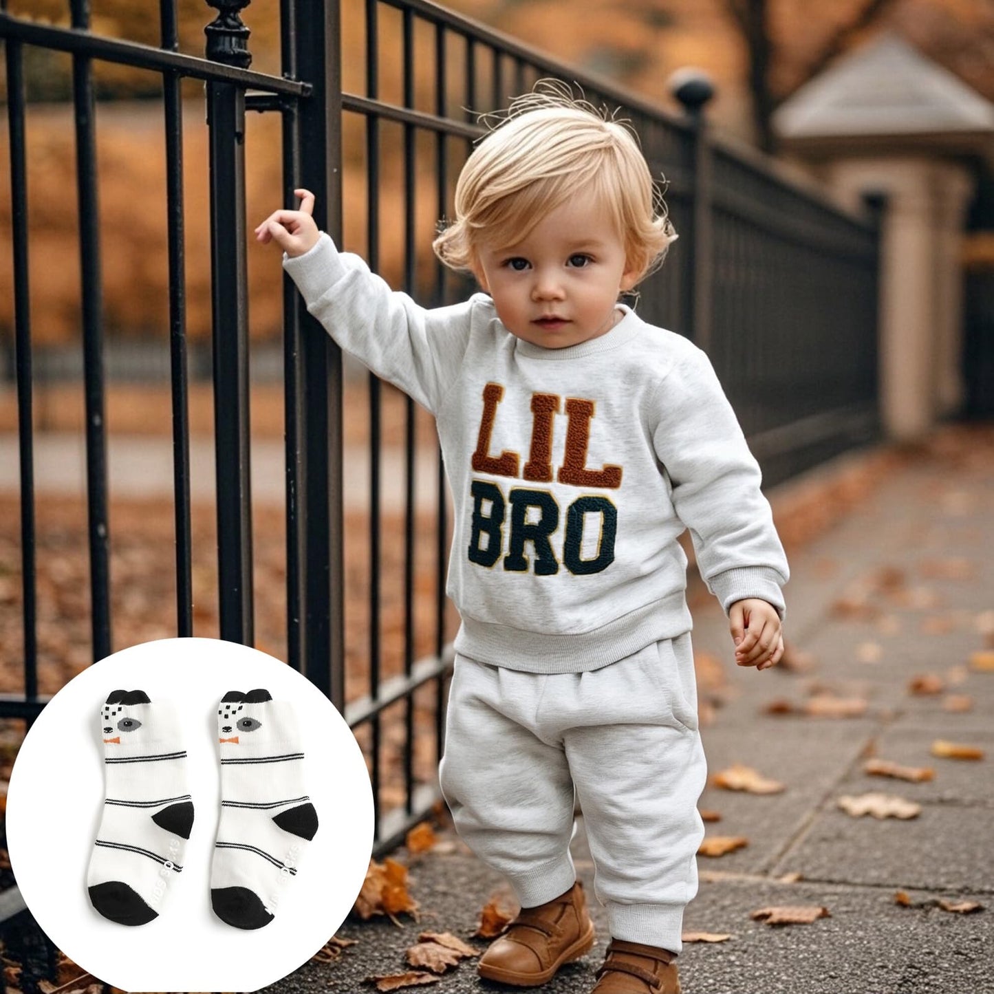 Ouliycoqi 3Pcs Toddler Big Brother Lilttle Bro Baby Long Sleeve Contrast Color Pants Sweatshirt Socks Fall Winter Sets