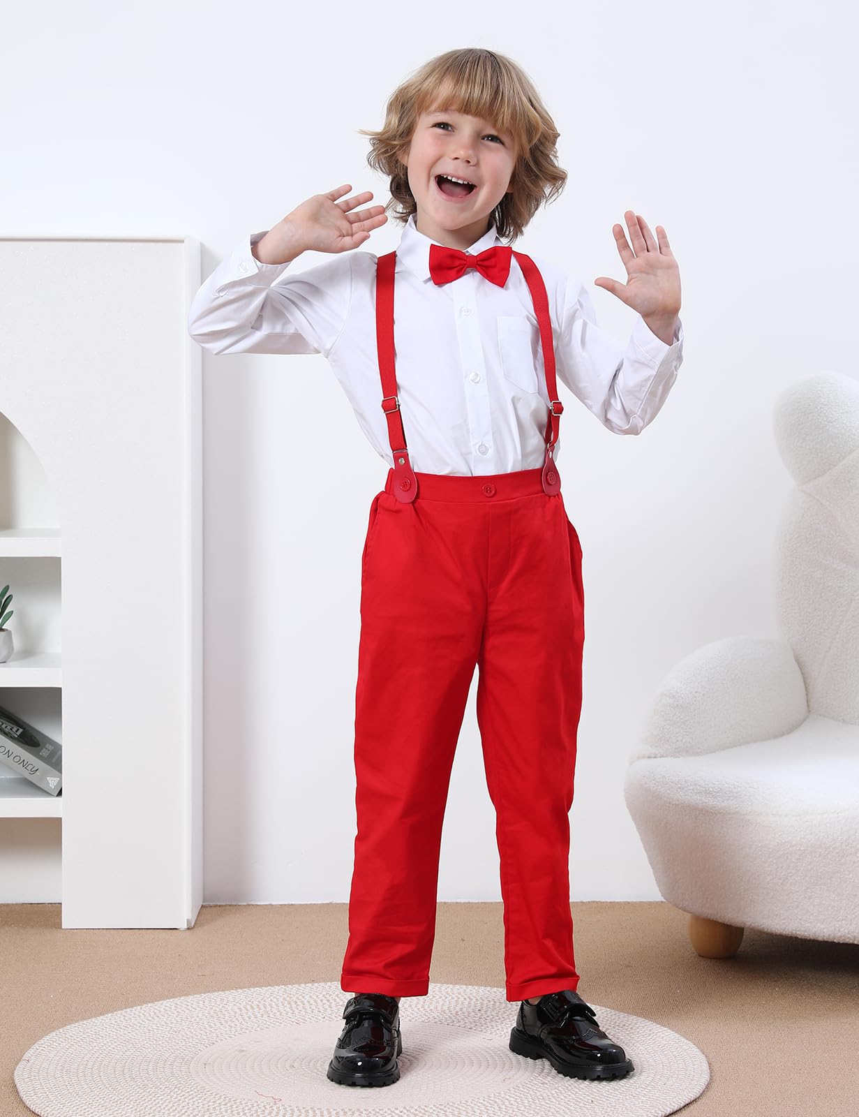 A&J DESIGN Toddler Suits for Boys Wedding Outfit GentlemanFormal Suspender Dress Set, 18 Months-6 Years