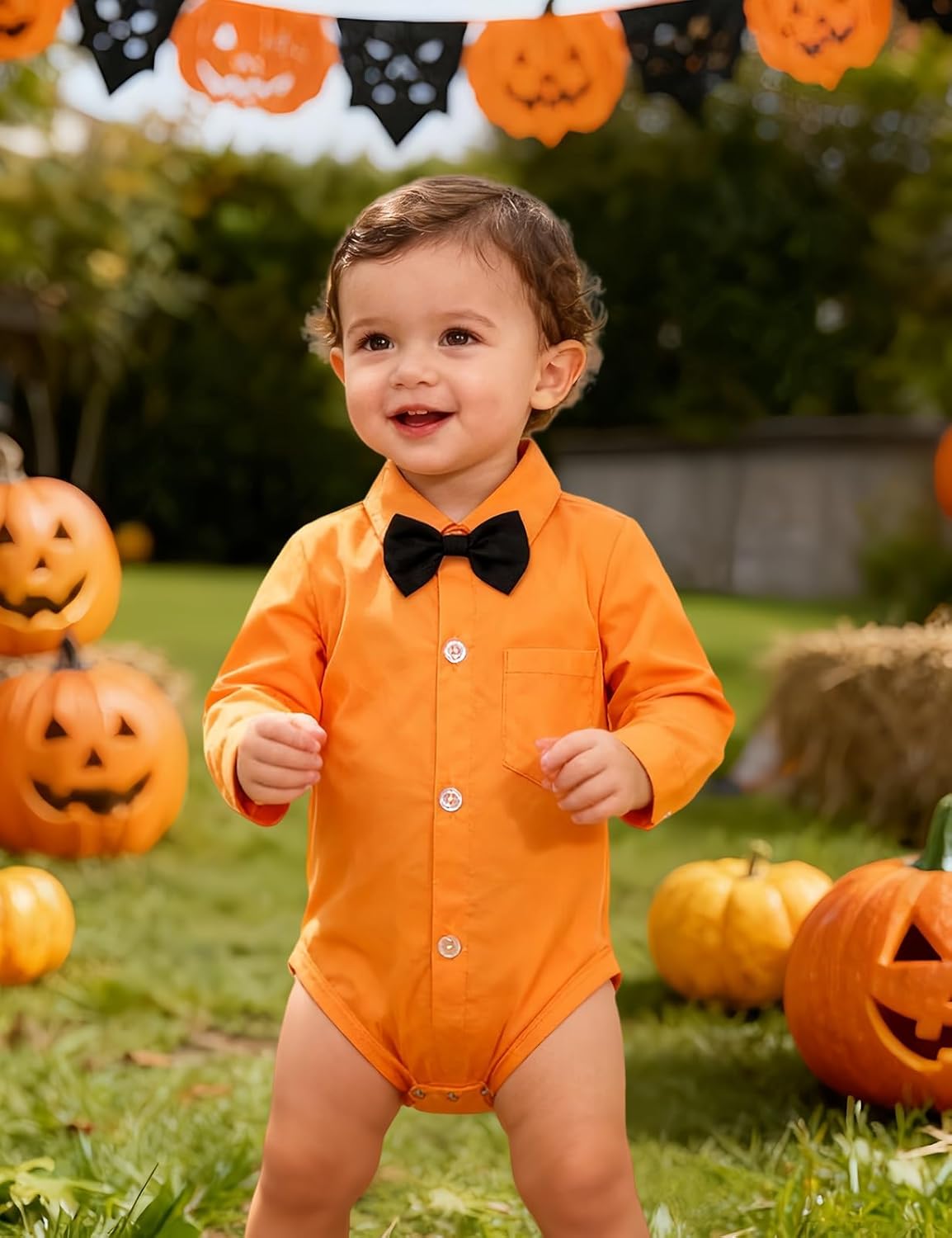 A&J DESIGN Baby Dress Shirts Infant Bodysuit Gentleman Formal Wedding Long Sleeve Rompers, 3-18 Months