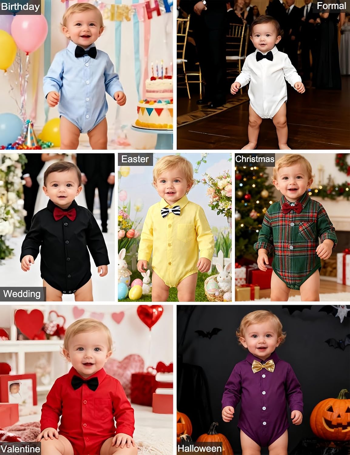 A&J DESIGN Baby Dress Shirts Infant Bodysuit Gentleman Formal Wedding Long Sleeve Rompers, 3-18 Months