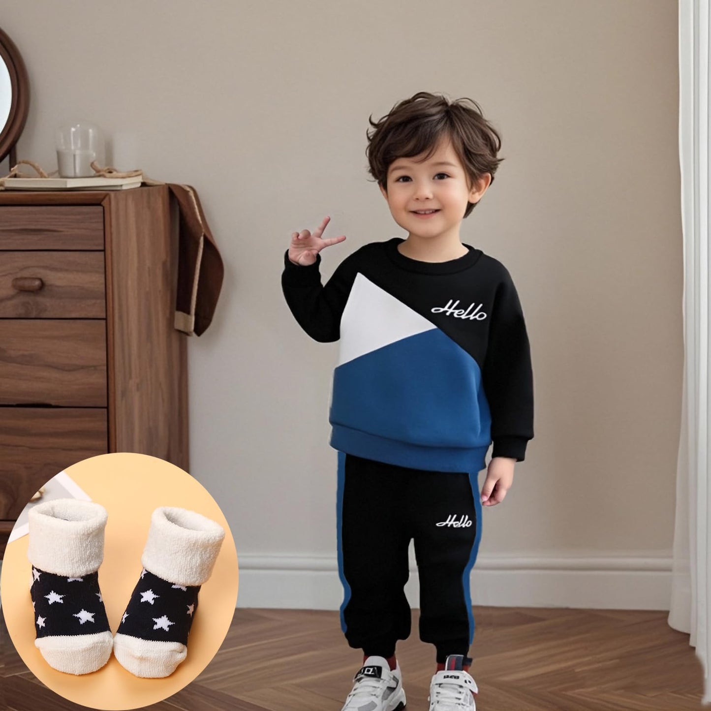 Ouliycoqi 3Pcs Toddler Big Brother Lilttle Bro Baby Long Sleeve Contrast Color Pants Sweatshirt Socks Fall Winter Sets