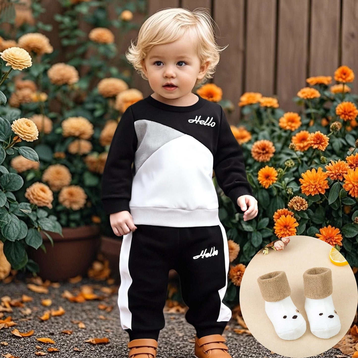 Ouliycoqi 3Pcs Toddler Big Brother Lilttle Bro Baby Long Sleeve Contrast Color Pants Sweatshirt Socks Fall Winter Sets