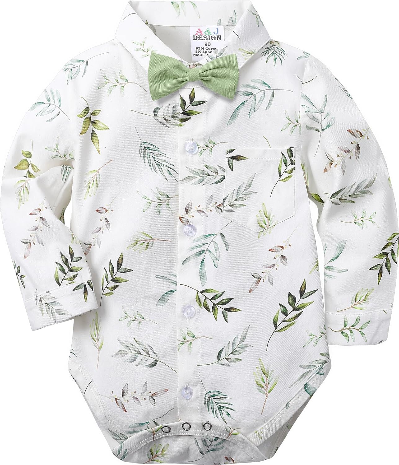 A&J DESIGN Baby Dress Shirts Infant Bodysuit Gentleman Formal Wedding Long Sleeve Rompers, 3-18 Months