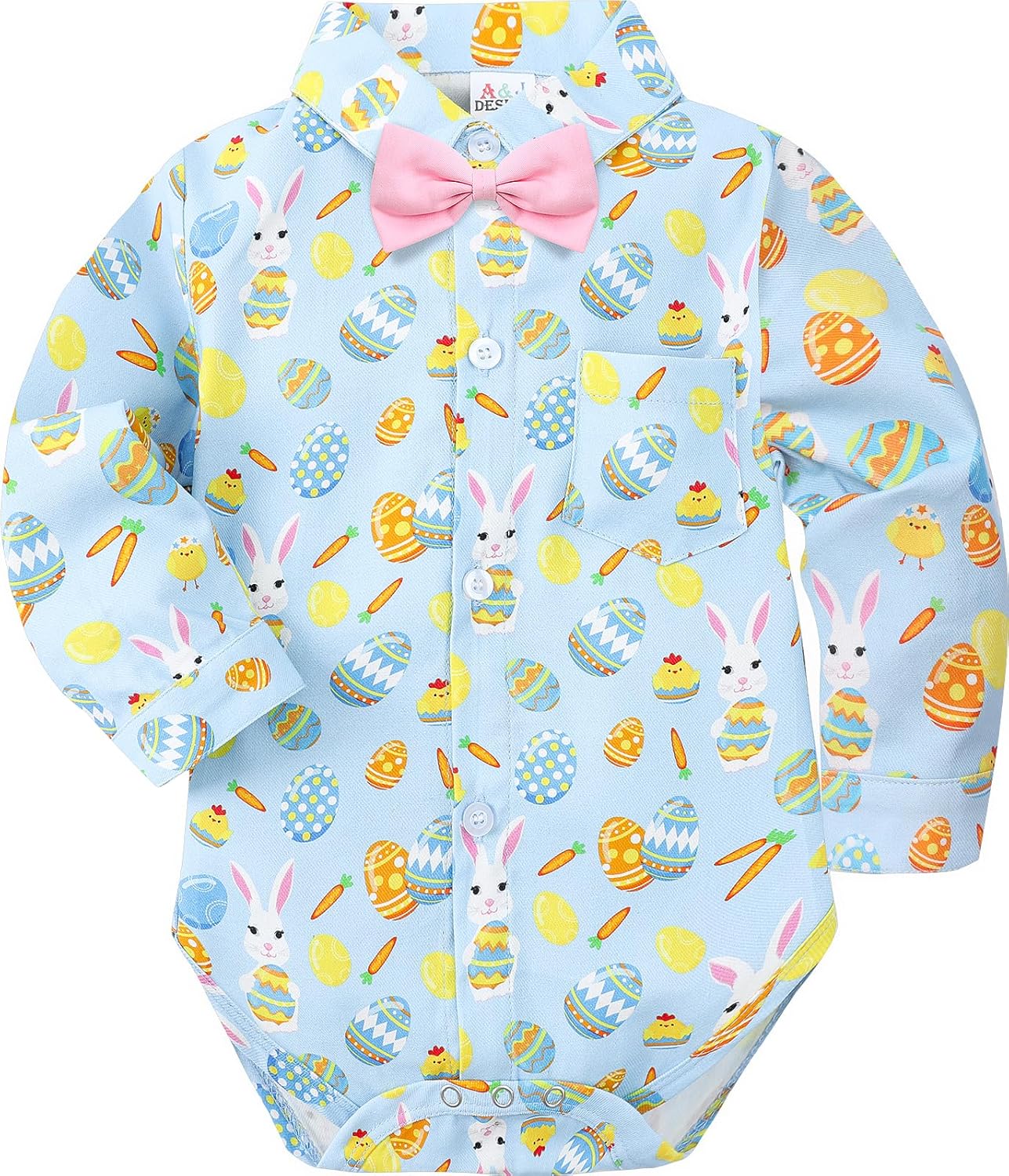 A&J DESIGN Baby Dress Shirts Infant Bodysuit Gentleman Formal Wedding Long Sleeve Rompers, 3-18 Months