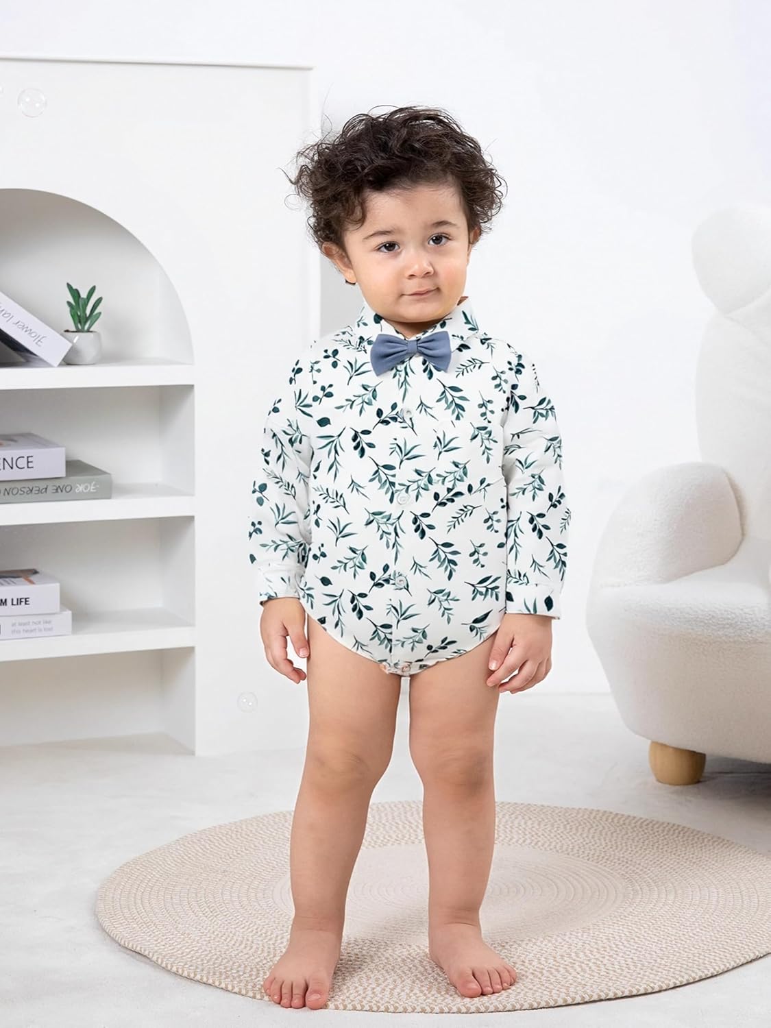 A&J DESIGN Baby Dress Shirts Infant Bodysuit Gentleman Formal Wedding Long Sleeve Rompers, 3-18 Months