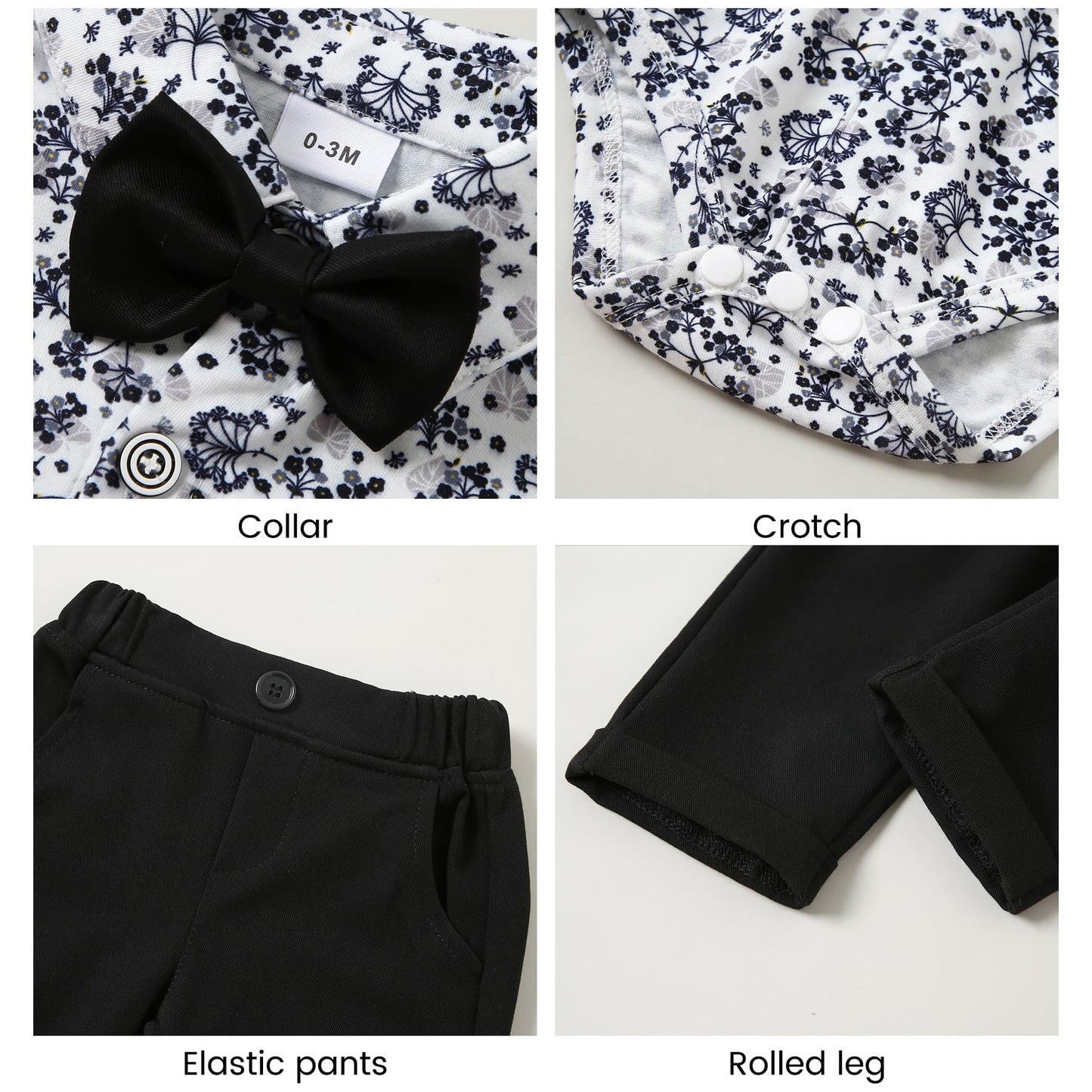 YALLET Baby Boy Clothes Suit 0-18 Months Infant Boy Gentleman Outfits, Dress Shirt+Bowtie+Vest+Pants Set Wedding Party Suits