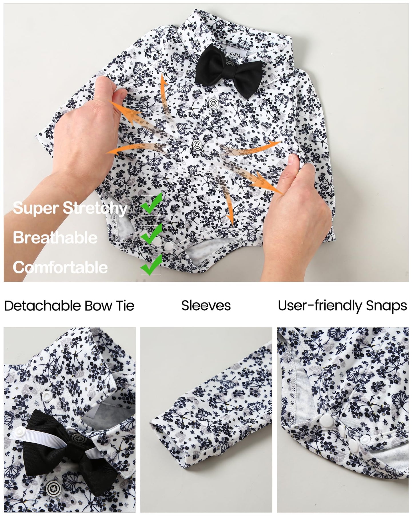 YALLET Baby Boy Clothes Suit 0-18 Months Infant Boy Gentleman Outfits, Dress Shirt+Bowtie+Vest+Pants Set Wedding Party Suits