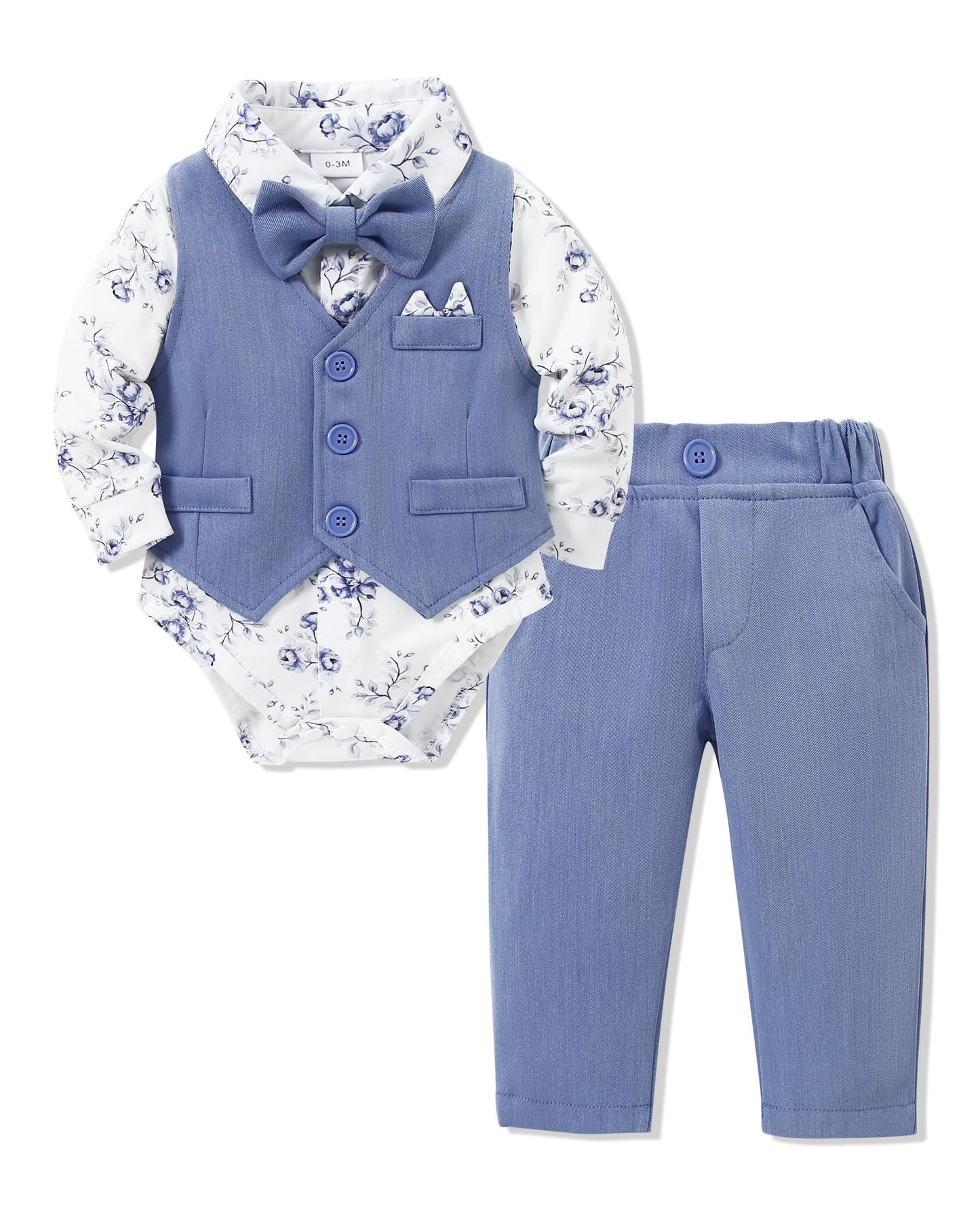 YALLET Baby Boy Clothes Suit 0-18 Months Infant Boy Gentleman Outfits, Dress Shirt+Bowtie+Vest+Pants Set Wedding Party Suits