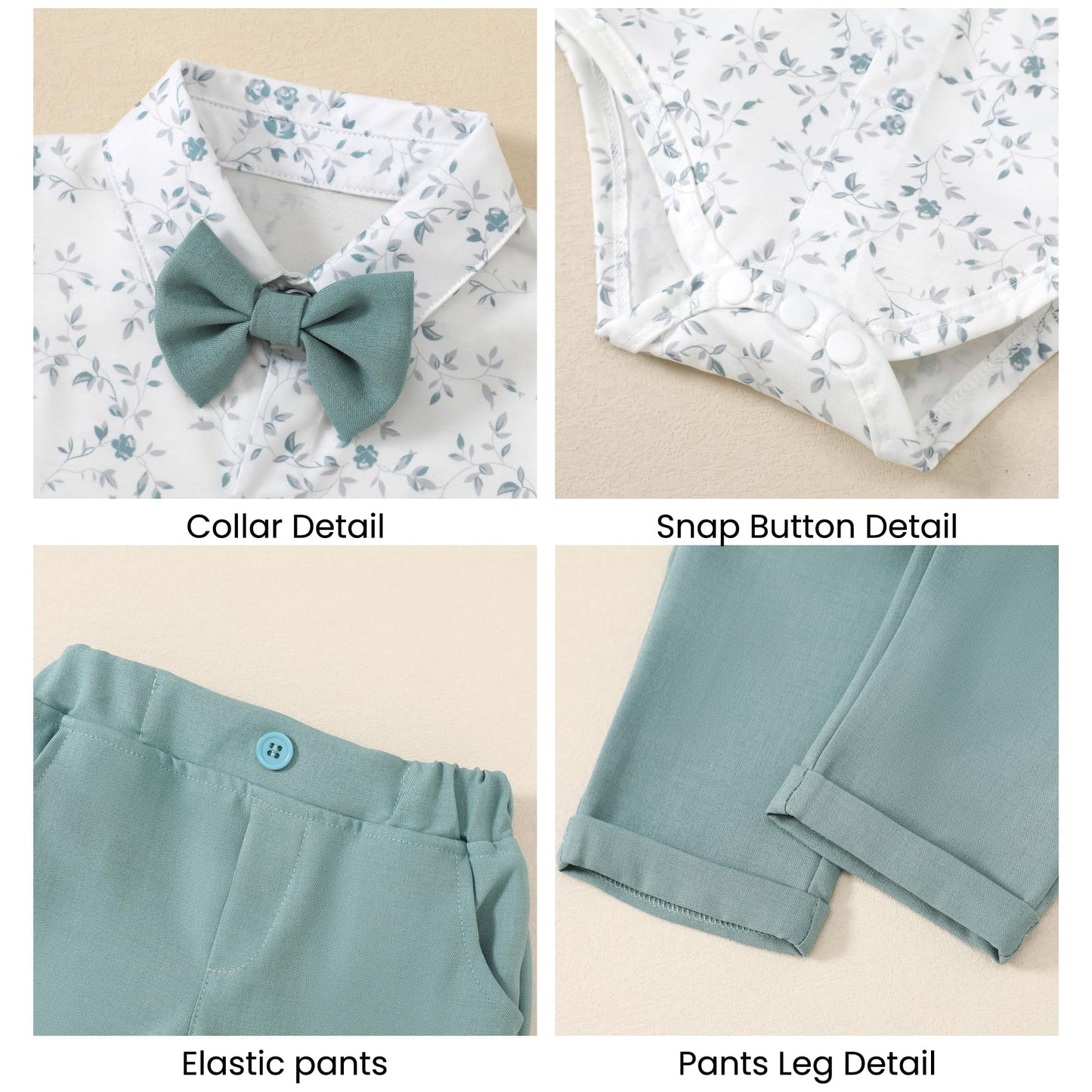 YALLET Baby Boy Clothes Suit 0-18 Months Infant Boy Gentleman Outfits, Dress Shirt+Bowtie+Vest+Pants Set Wedding Party Suits