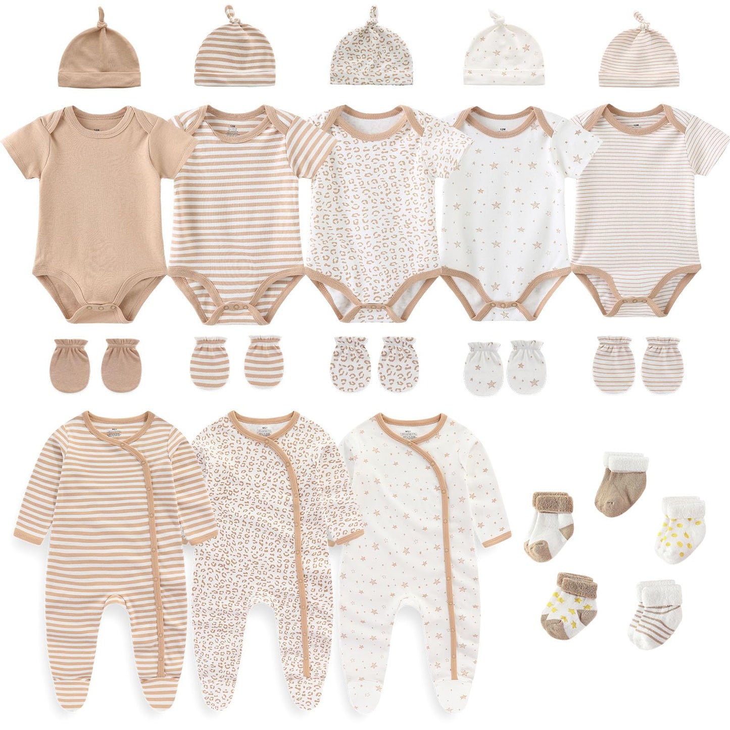 Ruliby New Born Clothes Cotton Baby Bodysuit Soft Romper and Accessories Layette Set 0-6 Months, 23-pack