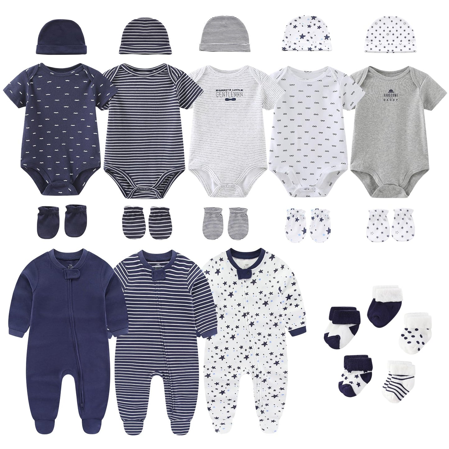 Ruliby New Born Clothes Cotton Baby Bodysuit Soft Romper and Accessories Layette Set 0-6 Months, 23-pack