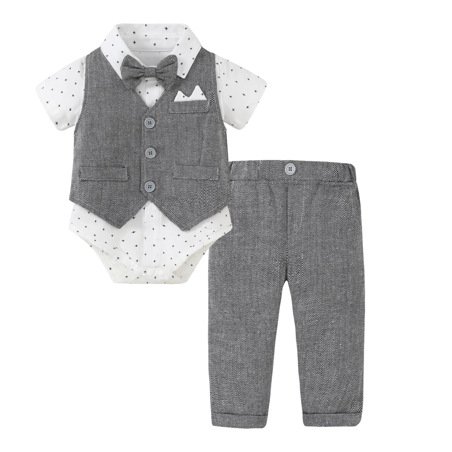 YALLET Baby Boy Clothes Suit 0-18 Months Infant Boy Gentleman Outfits, Dress Shirt+Bowtie+Vest+Pants Set Wedding Party Suits