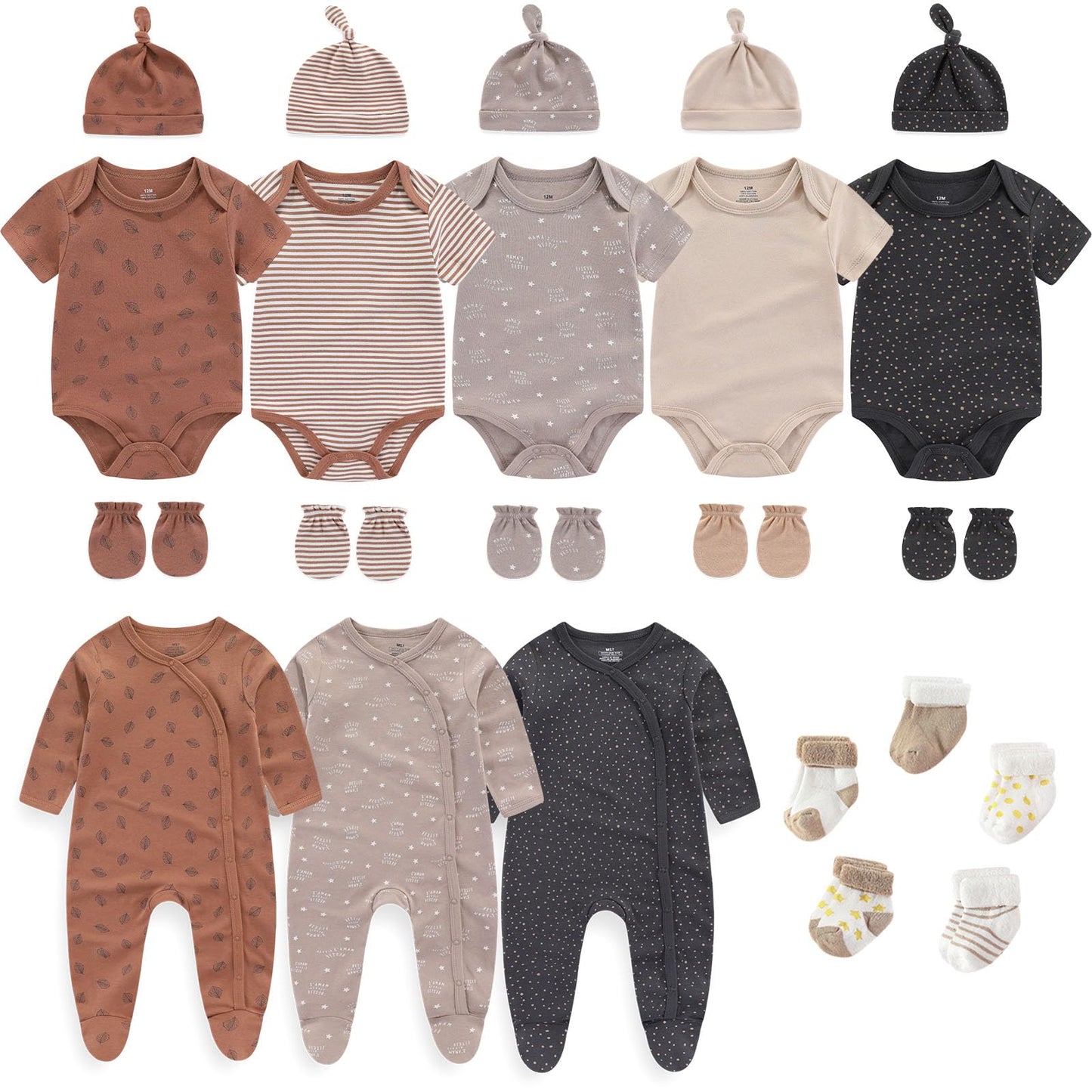 Ruliby New Born Clothes Cotton Baby Bodysuit Soft Romper and Accessories Layette Set 0-6 Months, 23-pack