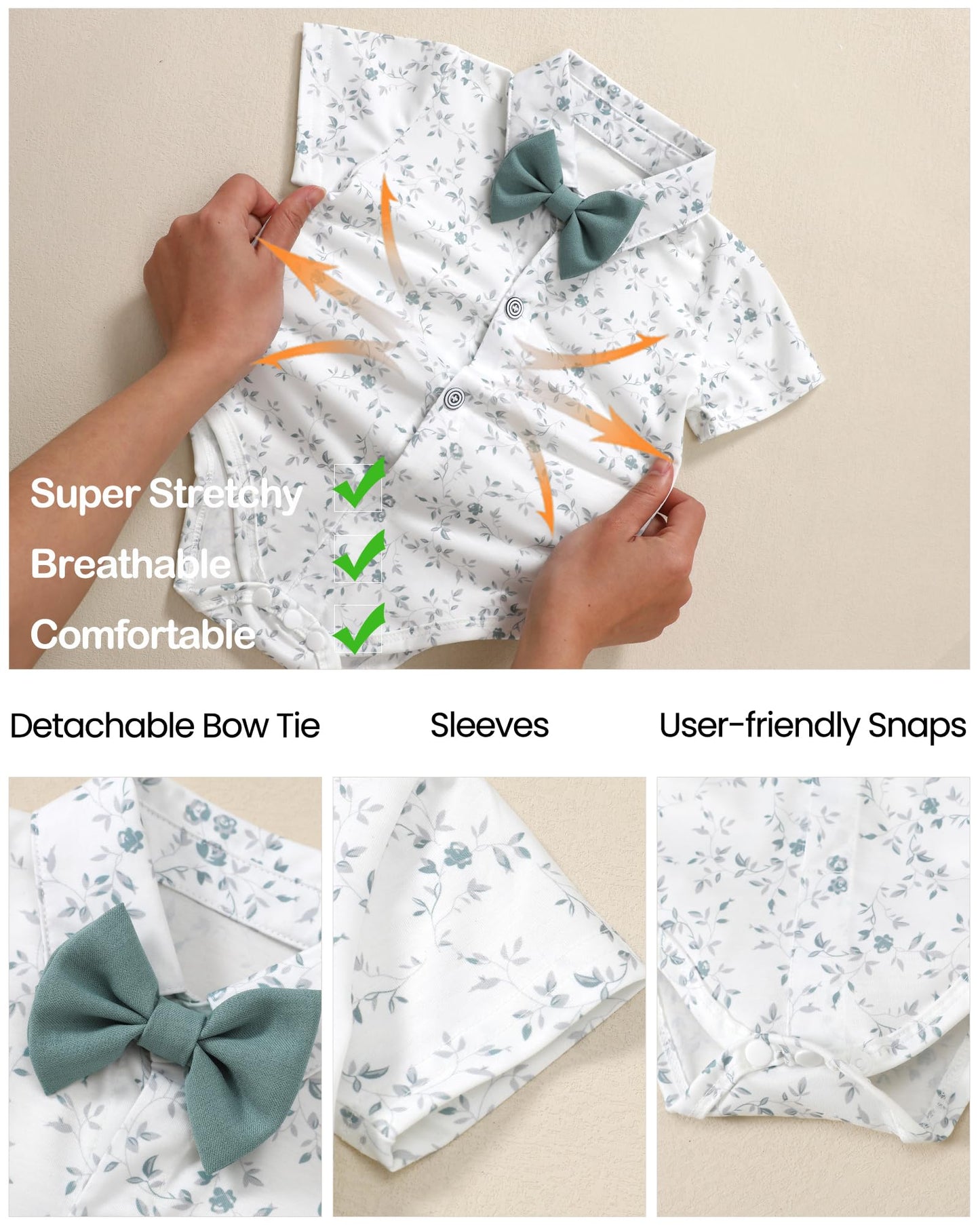 YALLET Baby Boy Clothes Suit 0-18 Months Infant Boy Gentleman Outfits, Dress Shirt+Bowtie+Vest+Pants Set Wedding Party Suits