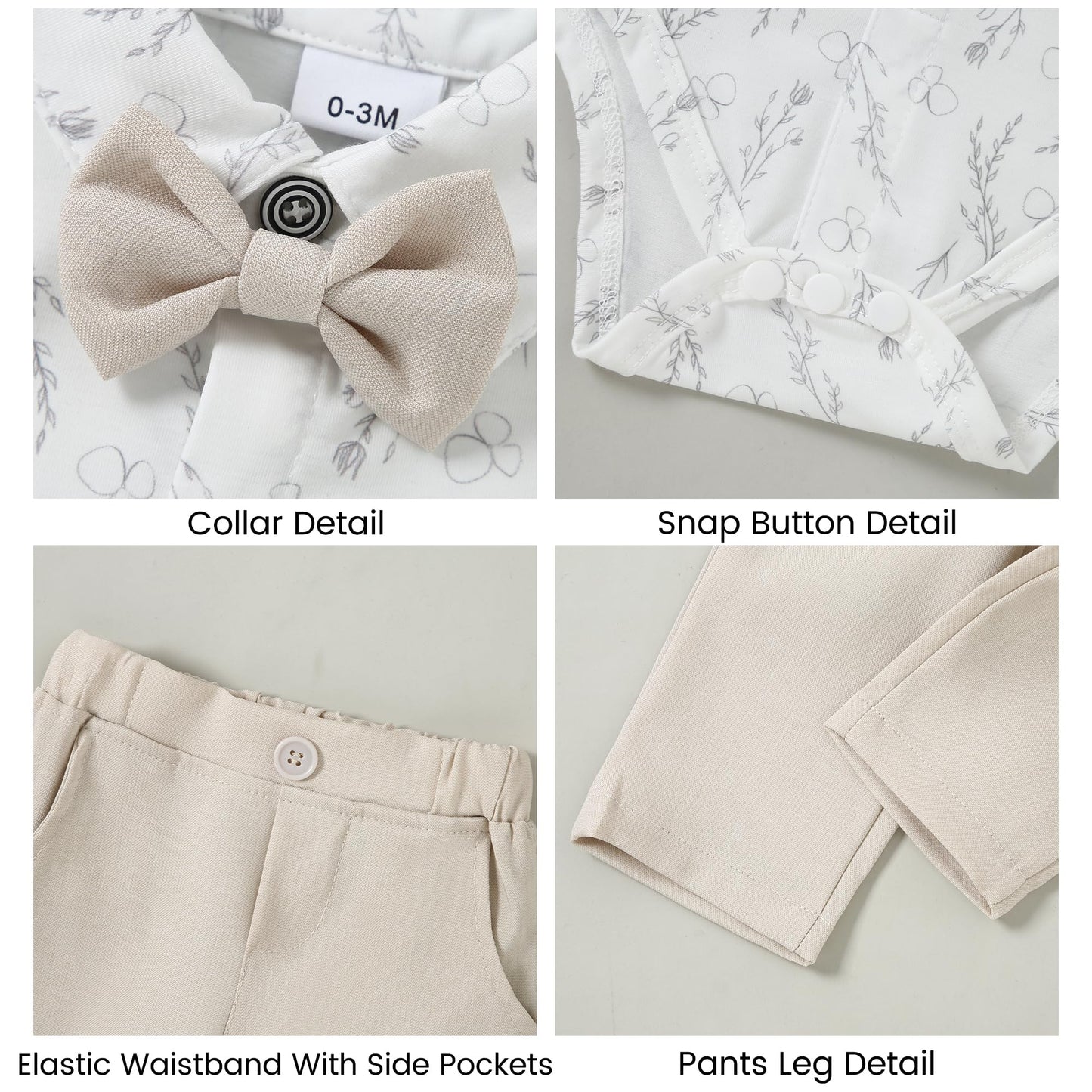 YALLET Baby Boy Clothes Suit 0-18 Months Infant Boy Gentleman Outfits, Dress Shirt+Bowtie+Vest+Pants Set Wedding Party Suits