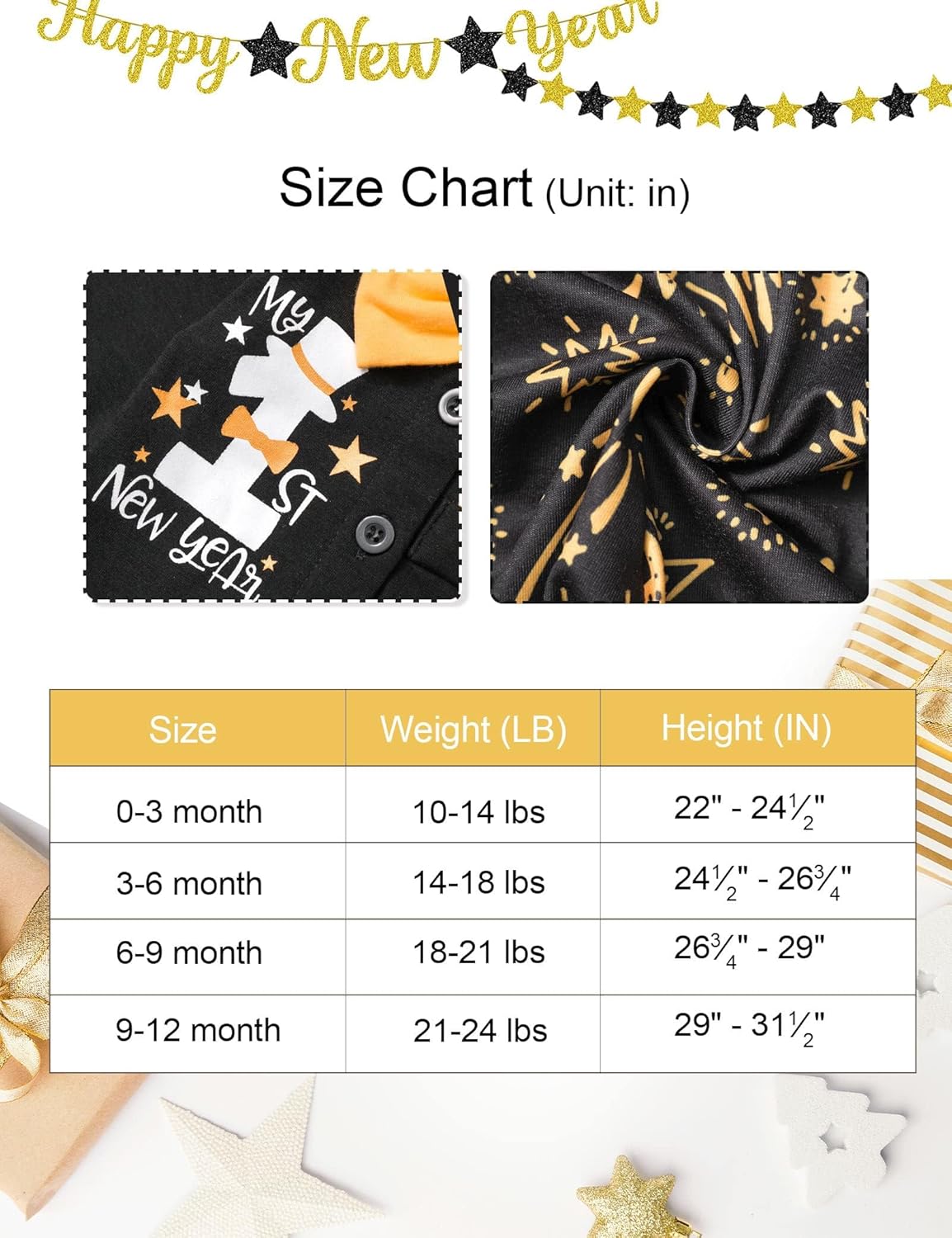 AGAPENG Baby Boy New Year Outfit My 1ST Happy New Year 2024 Gentleman Romper with Bow Tie Suspender Pants Hat 3PCS Clothing