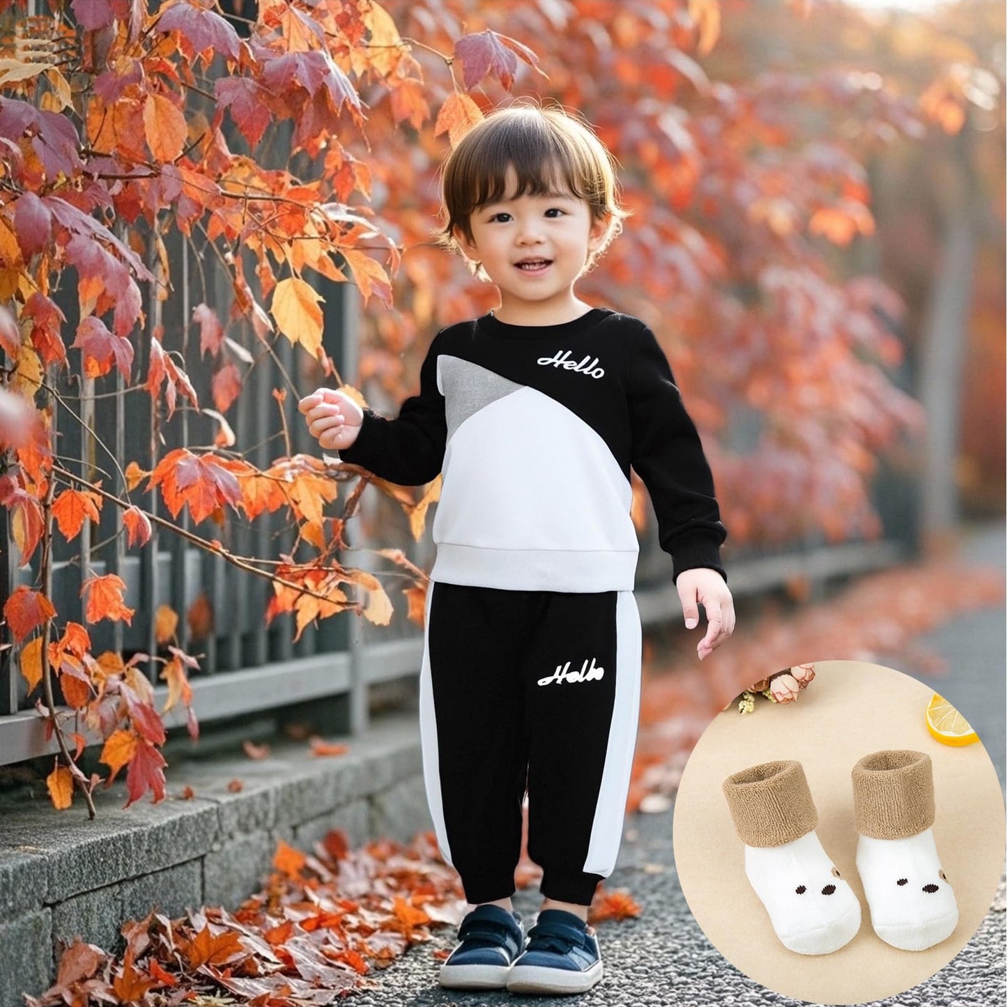 Ouliycoqi 3Pcs Toddler Big Brother Lilttle Bro Baby Long Sleeve Contrast Color Pants Sweatshirt Socks Fall Winter Sets