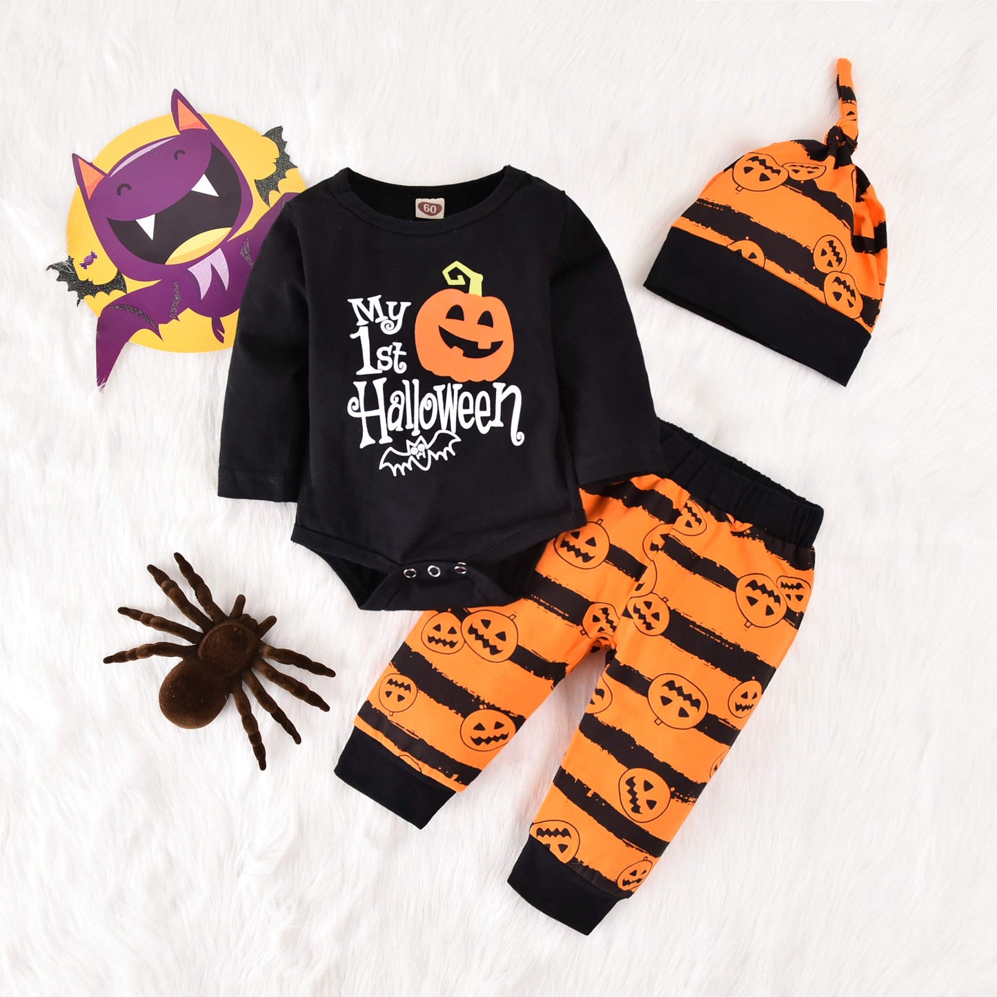 Newborn Baby Girls Clothes First Thanksgiving Outfit Letters Print Bodysuit Pants Hat Headband 4Pcs Clothing Sets