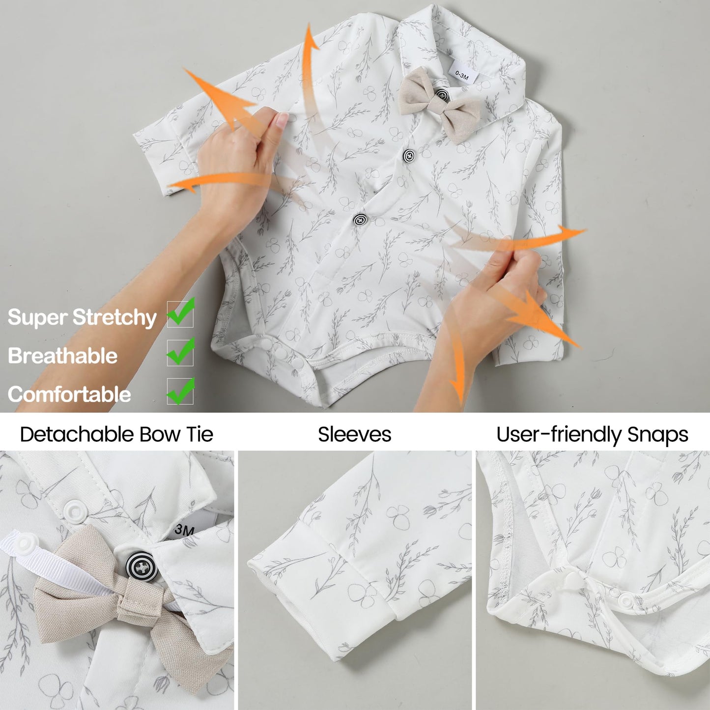 YALLET Baby Boy Clothes Suit 0-18 Months Infant Boy Gentleman Outfits, Dress Shirt+Bowtie+Vest+Pants Set Wedding Party Suits