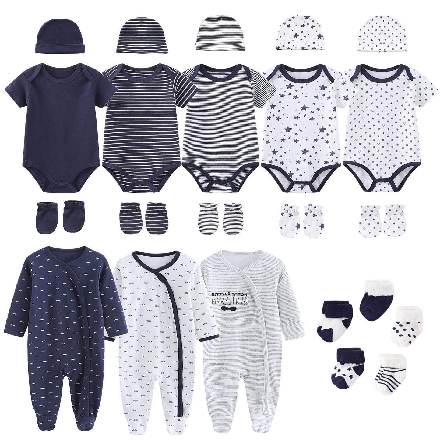 Ruliby New Born Clothes Cotton Baby Bodysuit Soft Romper and Accessories Layette Set 0-6 Months, 23-pack