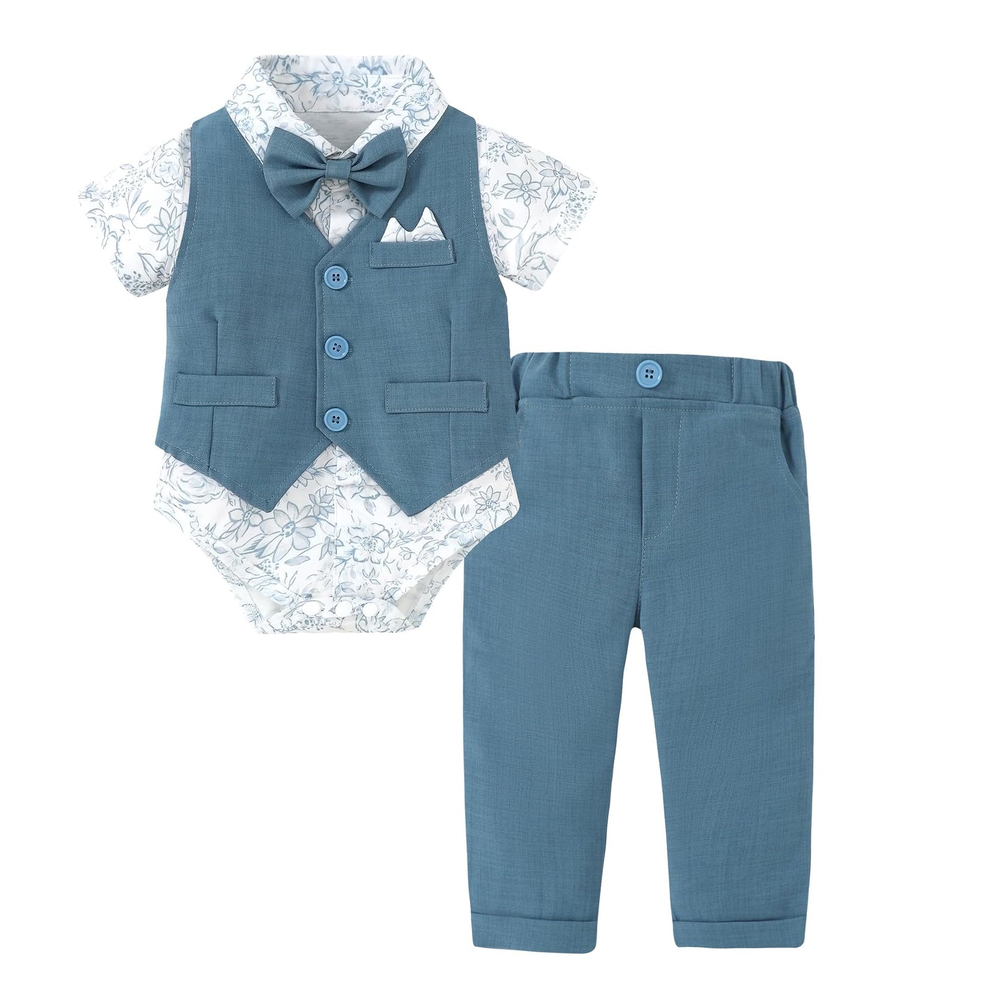 YALLET Baby Boy Clothes Suit 0-18 Months Infant Boy Gentleman Outfits, Dress Shirt+Bowtie+Vest+Pants Set Wedding Party Suits