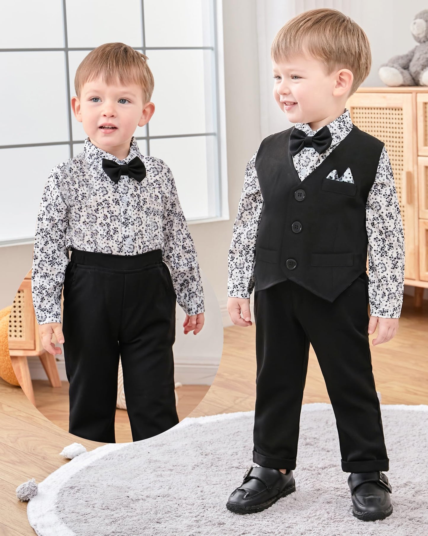 YALLET Baby Boy Clothes Suit 0-18 Months Infant Boy Gentleman Outfits, Dress Shirt+Bowtie+Vest+Pants Set Wedding Party Suits