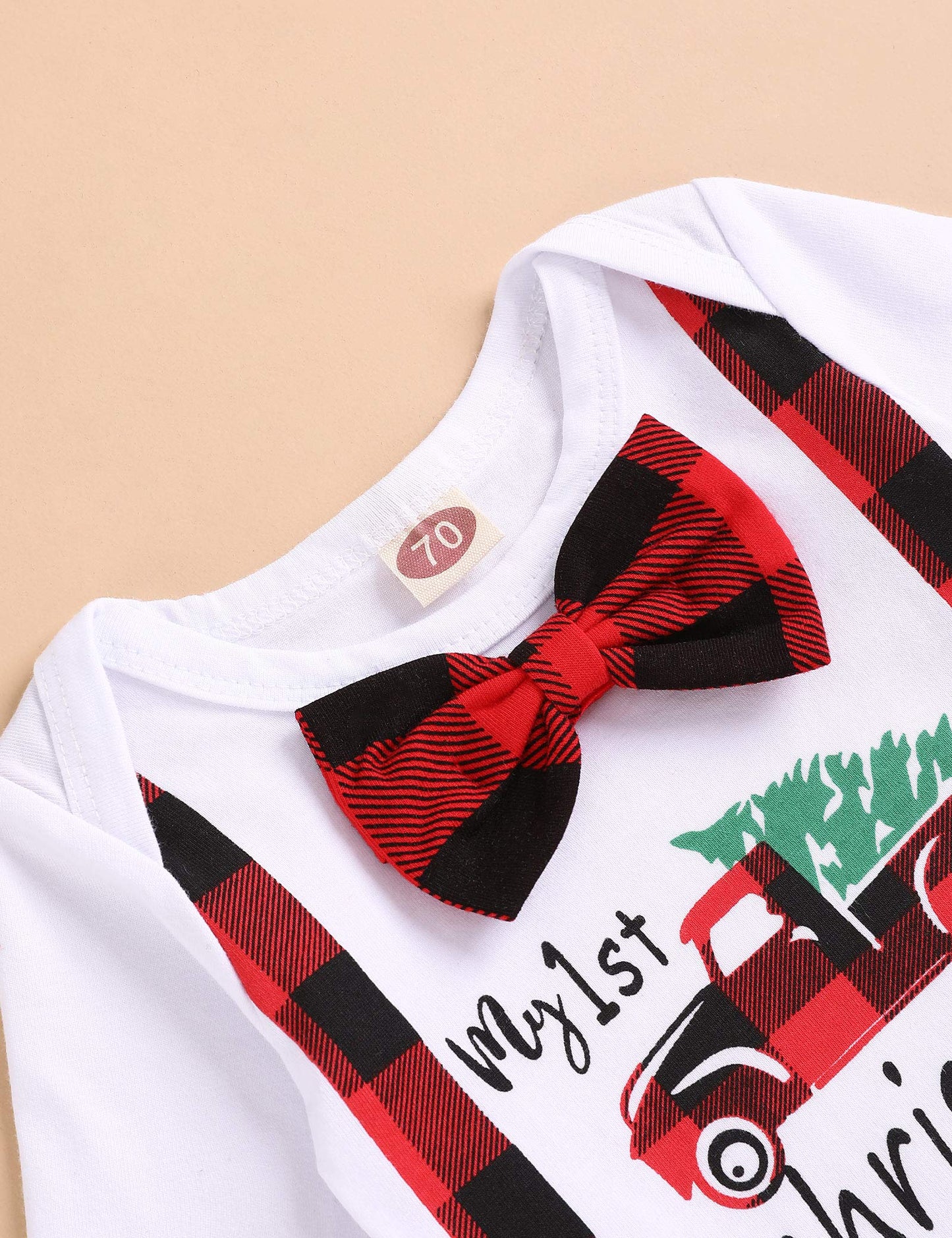 My First Christmas Newborn Girl Boy Xmas Outfits Bow Bodysuit Pants Plaid Hat Infant Christmas Clothes Set