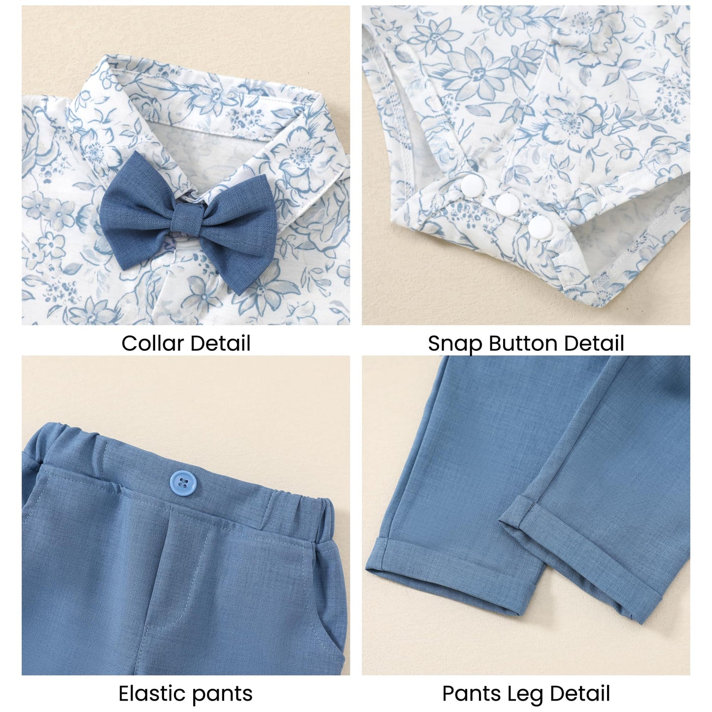 YALLET Baby Boy Clothes Suit 0-18 Months Infant Boy Gentleman Outfits, Dress Shirt+Bowtie+Vest+Pants Set Wedding Party Suits