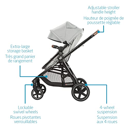 Maxi-Cosi Zelia Max 5-in-1 Modular Travel System, Carraige mode, Reversible toddler seat, Use from birth, Mico infant car seat (included), Polished Pebble