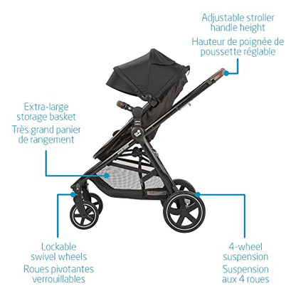Maxi-Cosi Zelia Max 5-in-1 Modular Travel System, Carraige mode, Reversible toddler seat, Use from birth, Mico infant car seat (included), Polished Pebble
