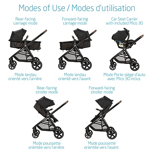 Maxi-Cosi Zelia Max 5-in-1 Modular Travel System, Carraige mode, Reversible toddler seat, Use from birth, Mico infant car seat (included), Polished Pebble