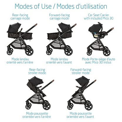 Maxi-Cosi Zelia Max 5-in-1 Modular Travel System, Carraige mode, Reversible toddler seat, Use from birth, Mico infant car seat (included), Polished Pebble