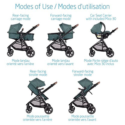 Maxi-Cosi Zelia Max 5-in-1 Modular Travel System, Carraige mode, Reversible toddler seat, Use from birth, Mico infant car seat (included), Polished Pebble
