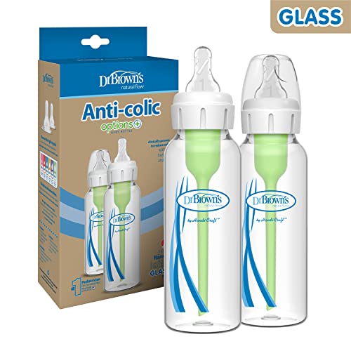 Dr. Brown’s Natural Flow® Anti-Colic Options+™ Narrow Glass Baby Bottles, 2-Pack, 8 oz/250 mL ( Packaging May Vary )